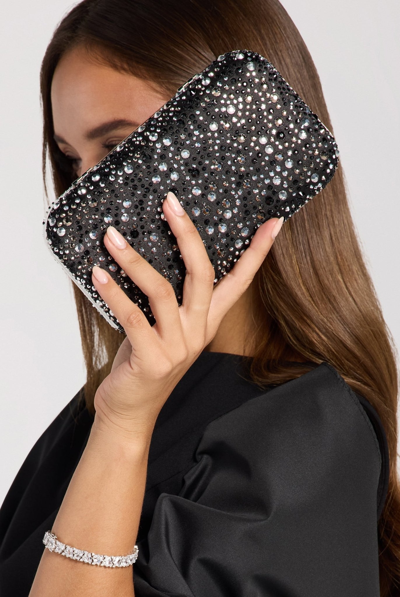 Black Crystal Beaded Clutch - shopaleena
