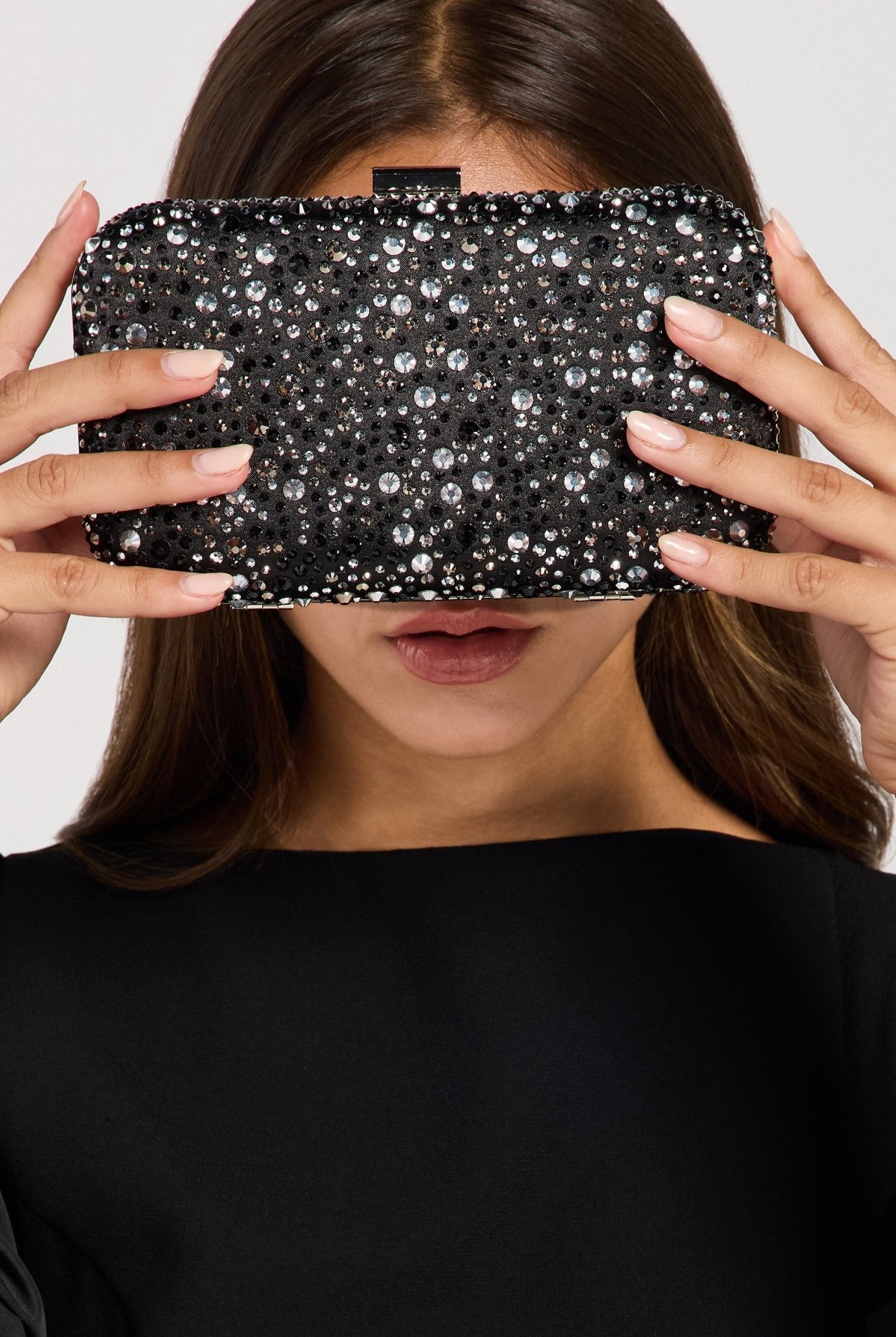 Black Crystal Beaded Clutch - shopaleena