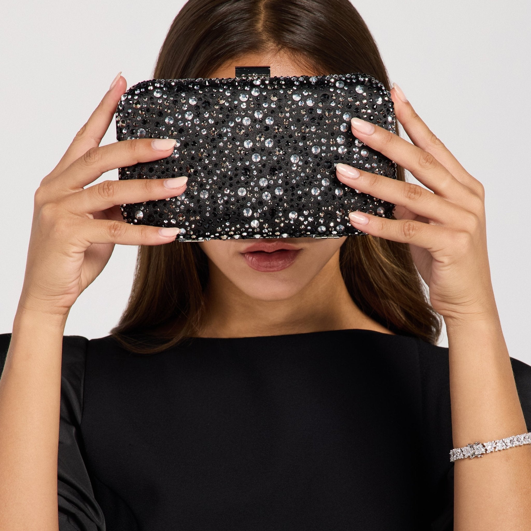 Black Crystal Beaded Clutch - shopaleena
