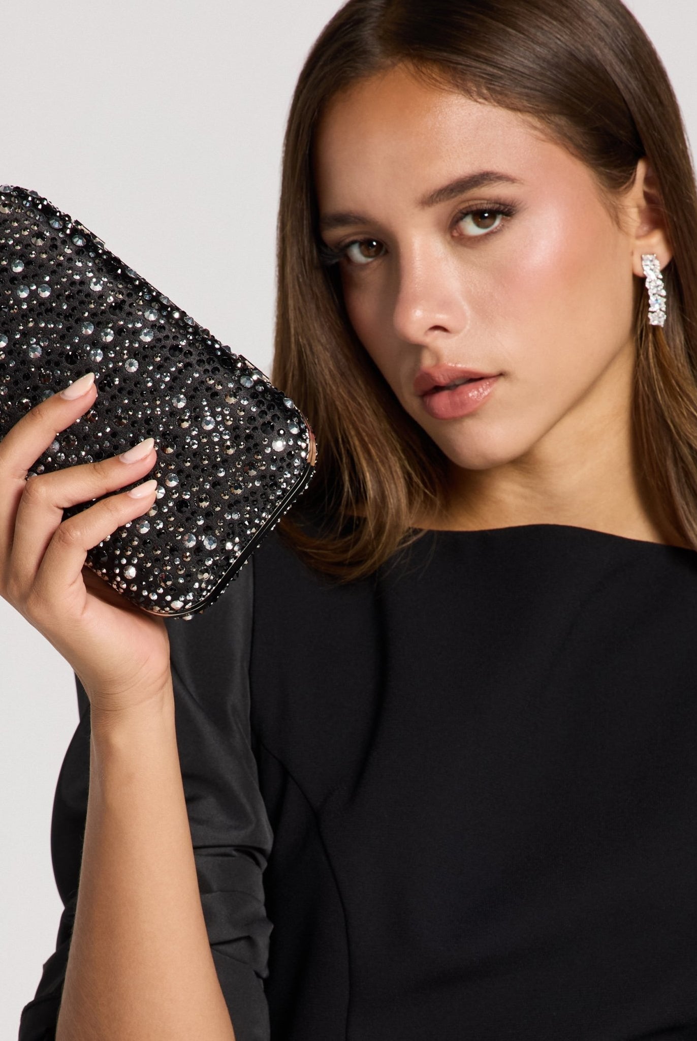 Black Crystal Beaded Clutch - shopaleena