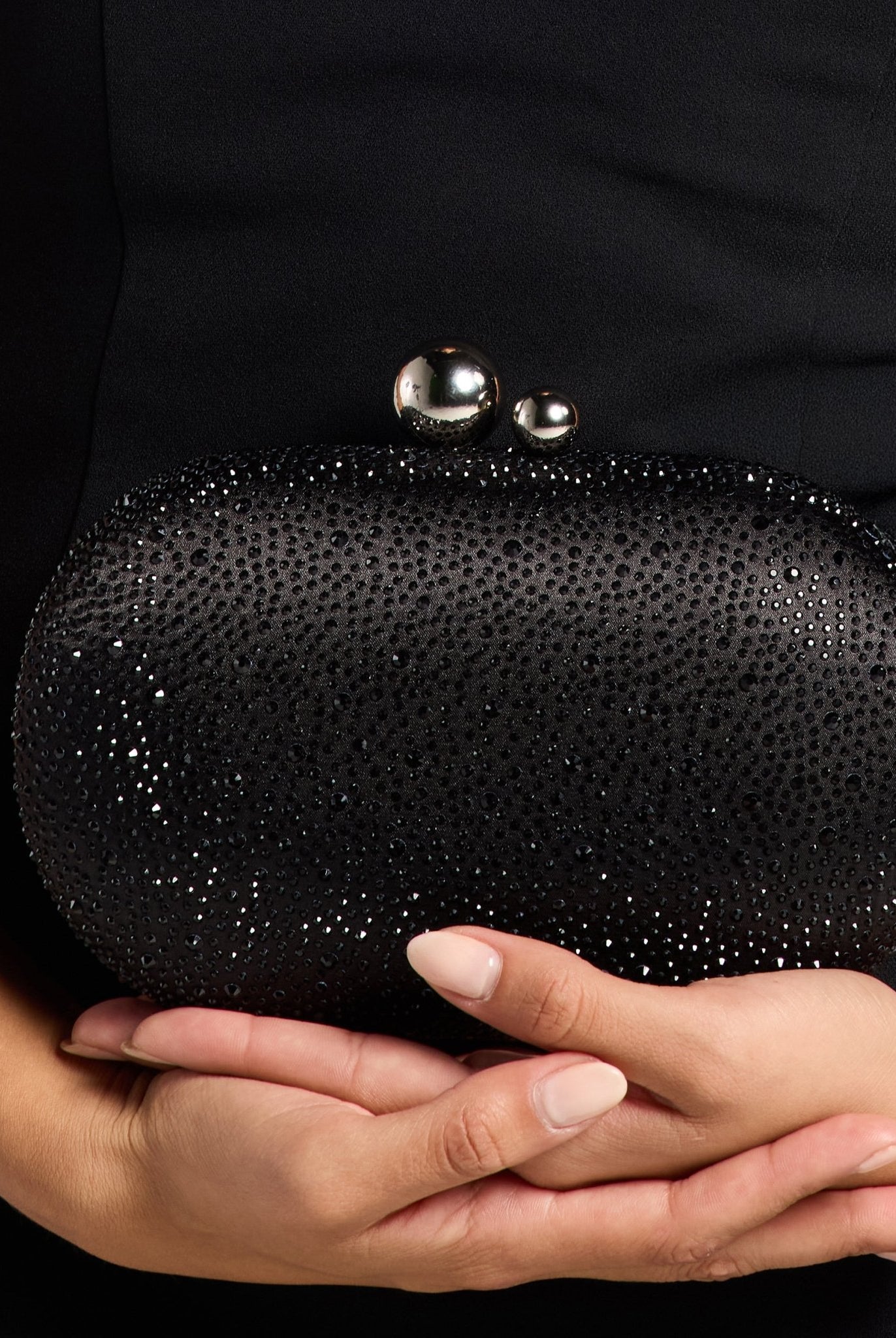 Black Crystal Beaded Oval Clutch - shopaleena