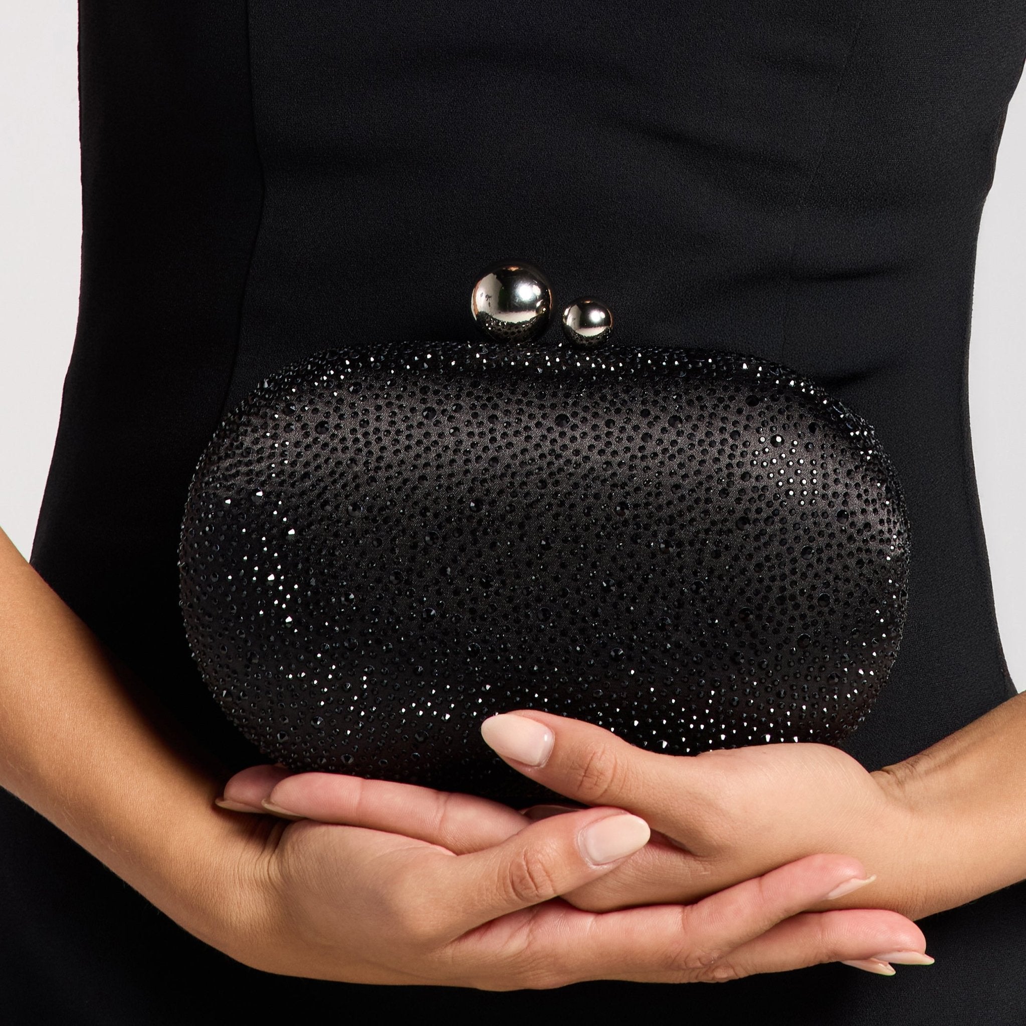 Black Crystal Beaded Oval Clutch - shopaleena