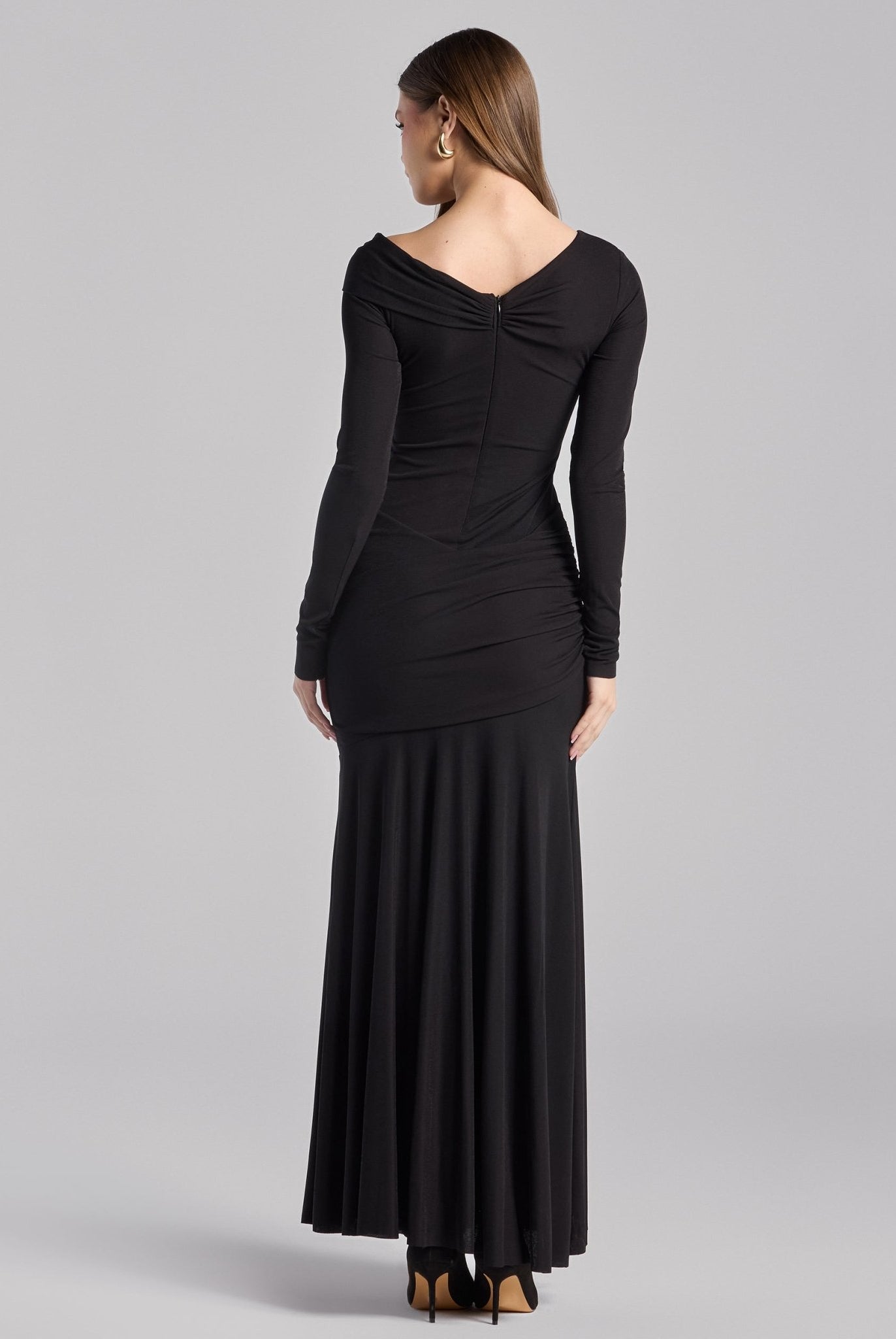 Black Draped Jersey Maxi Dress - shopaleena