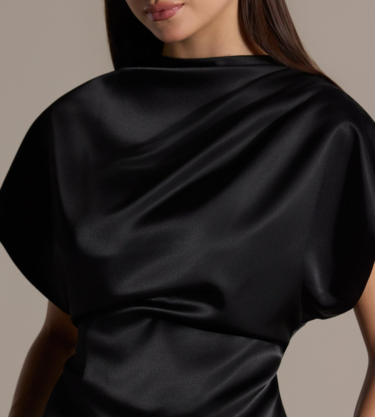 Black Draped Satin Blouse & Wide Leg Pants Set - shopaleena