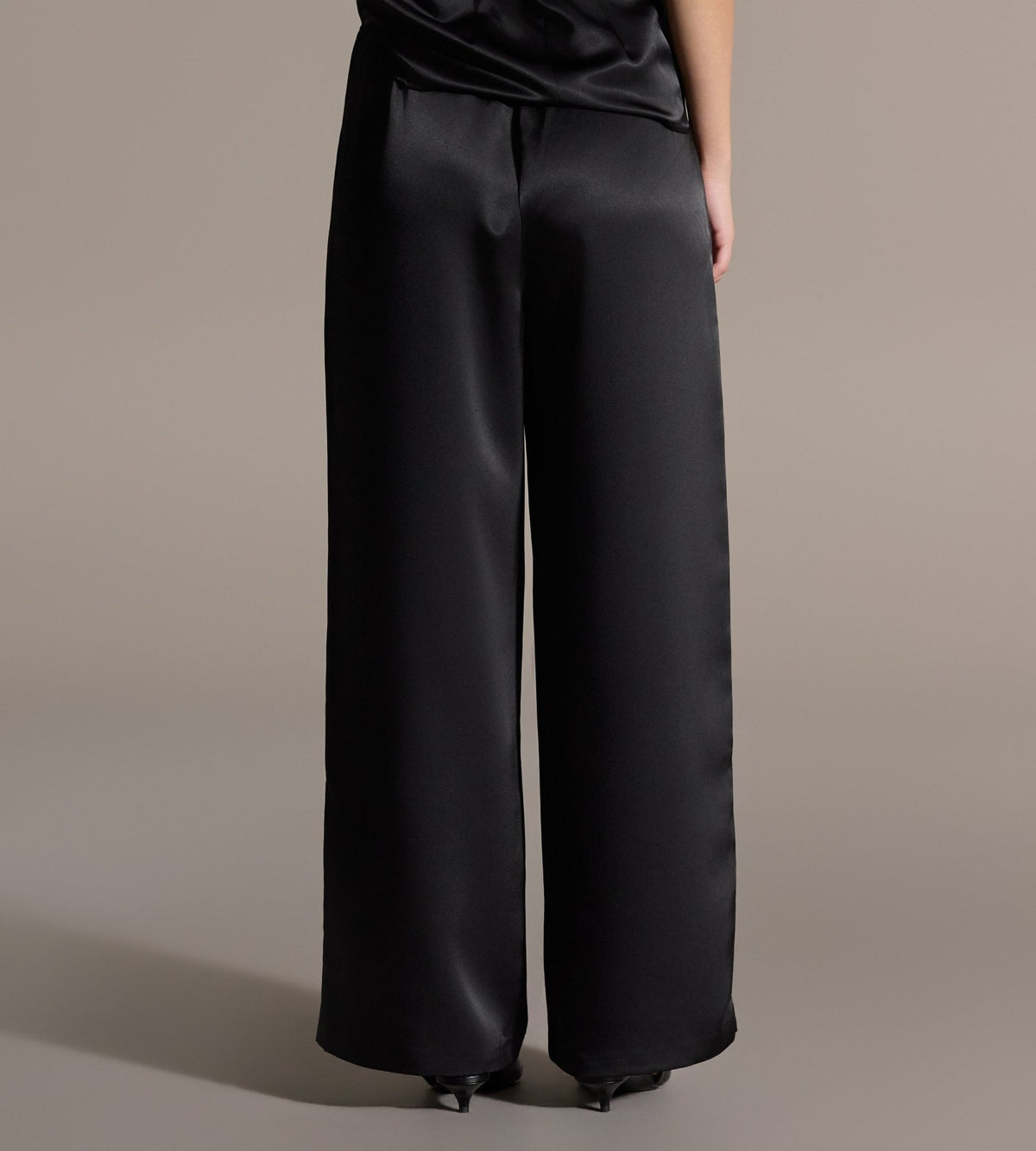 Black Draped Satin Blouse & Wide Leg Pants Set - shopaleena
