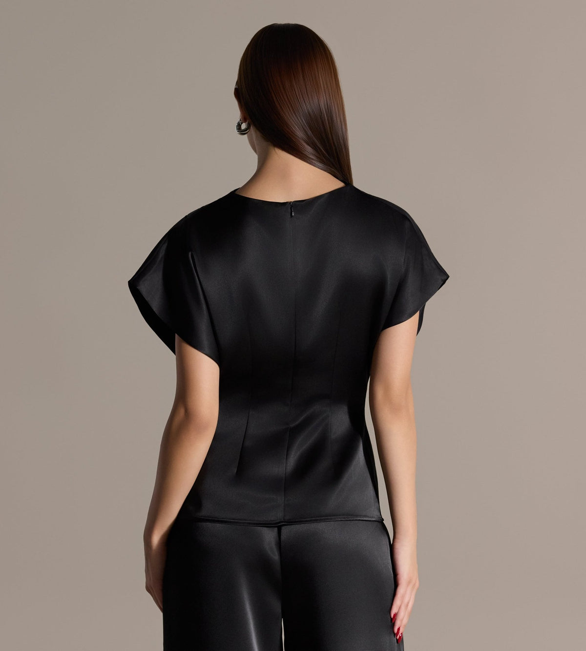 Black Draped Satin Blouse & Wide Leg Pants Set - shopaleena