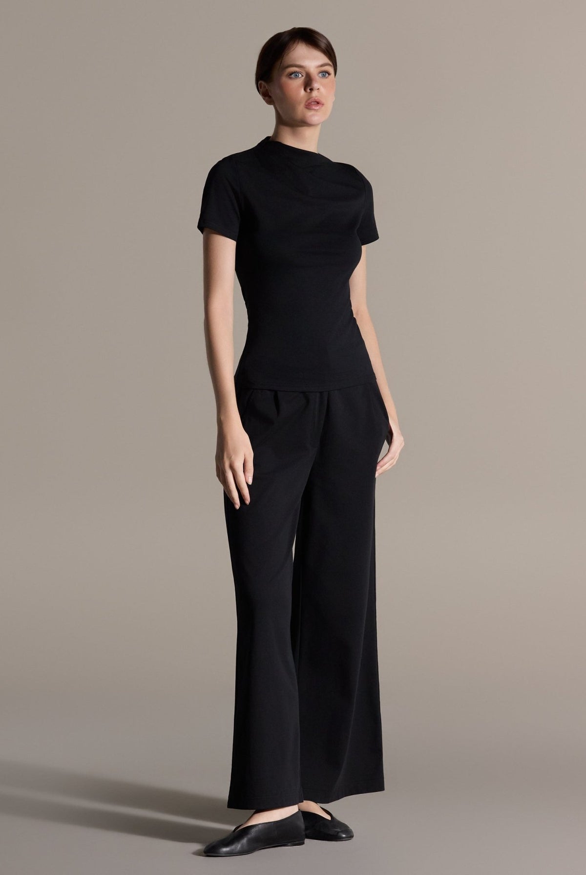 Black Draped Top & Wide Leg Pants Cotton Set - shopaleena