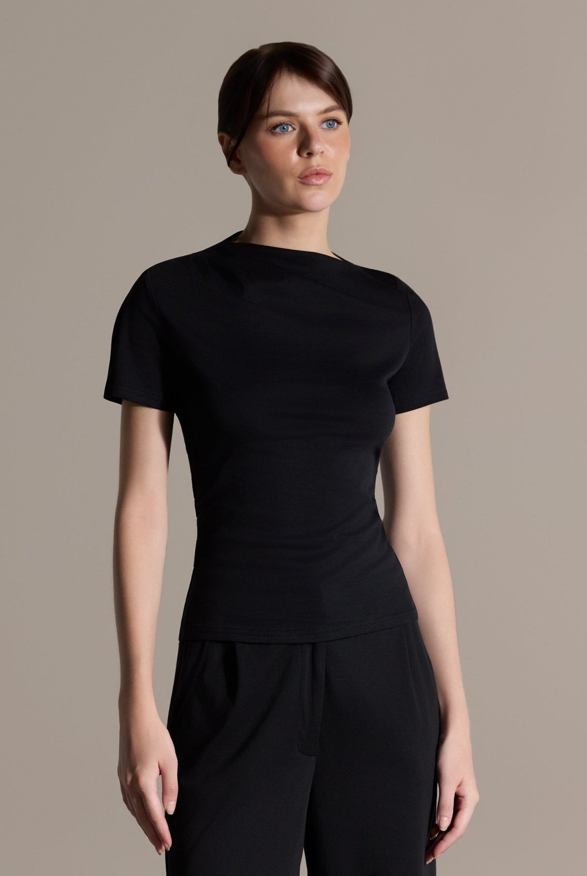 Black Draped Top & Wide Leg Pants Cotton Set - shopaleena