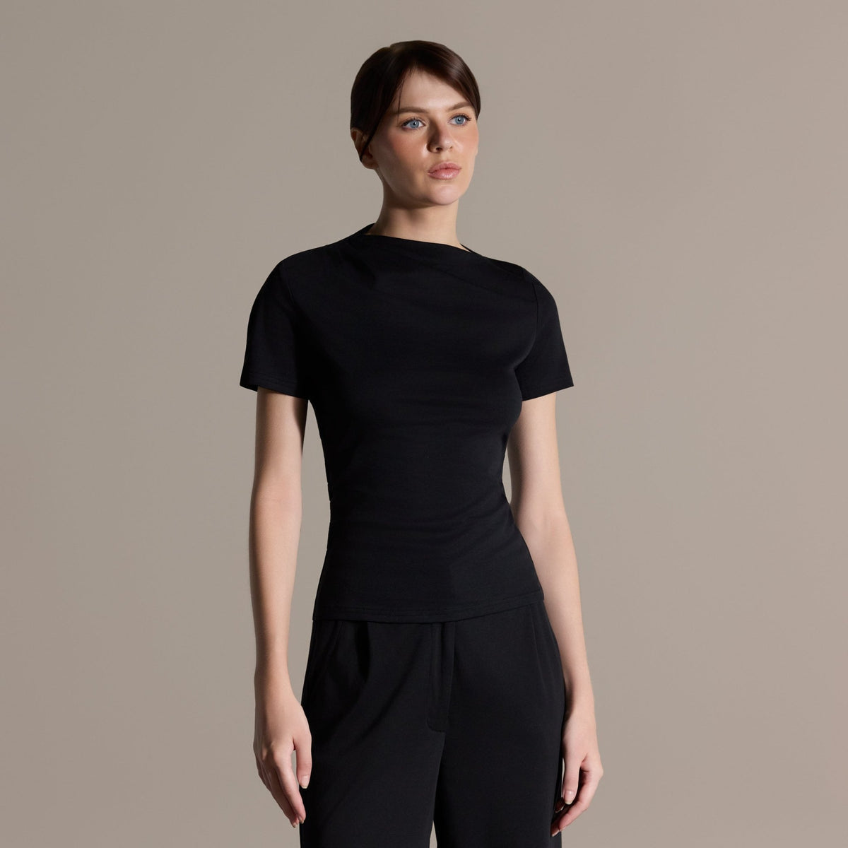 Black Draped Top & Wide Leg Pants Cotton Set - shopaleena