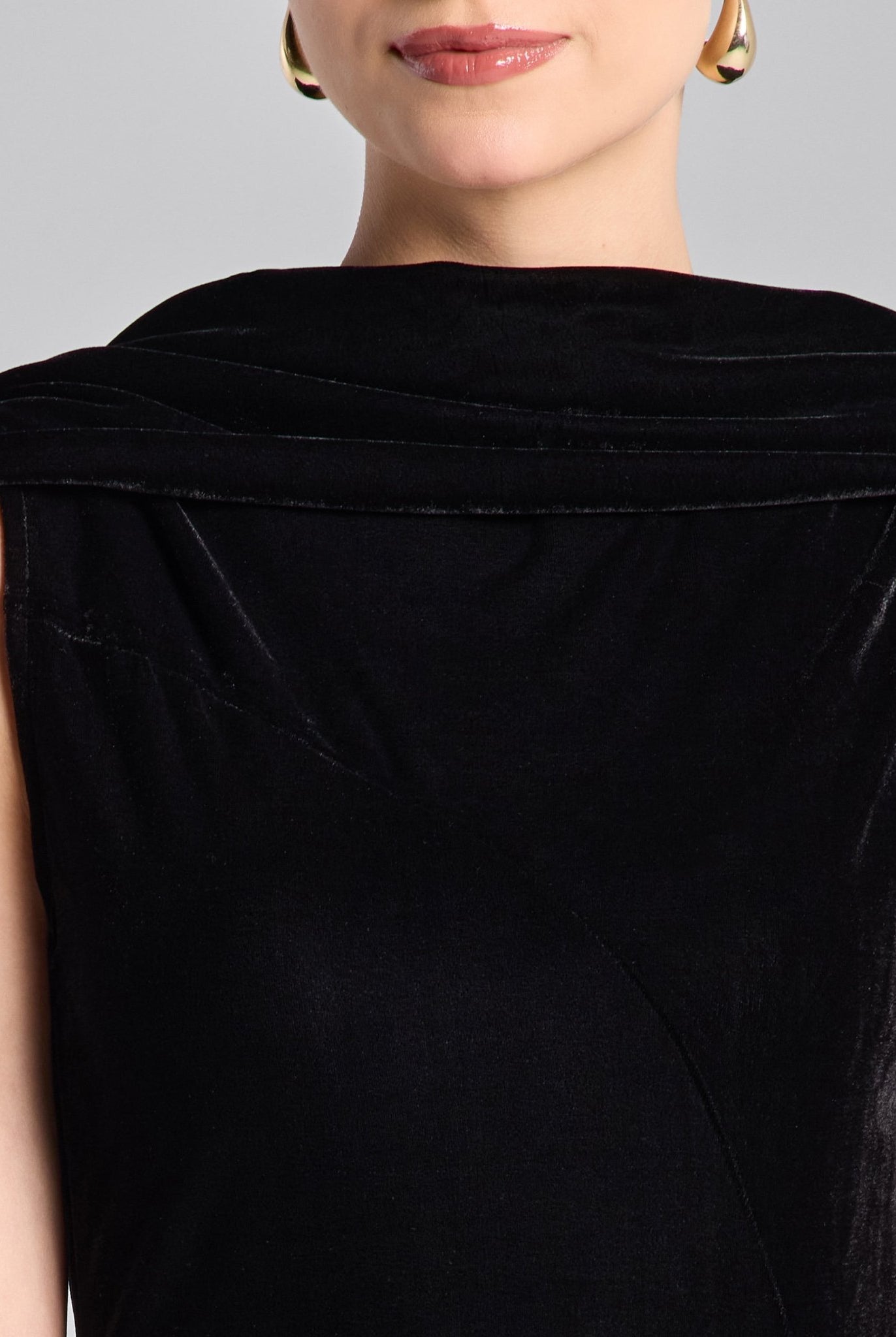 Black Draped Velvet Midi Dress with Back Scarf - shopaleena