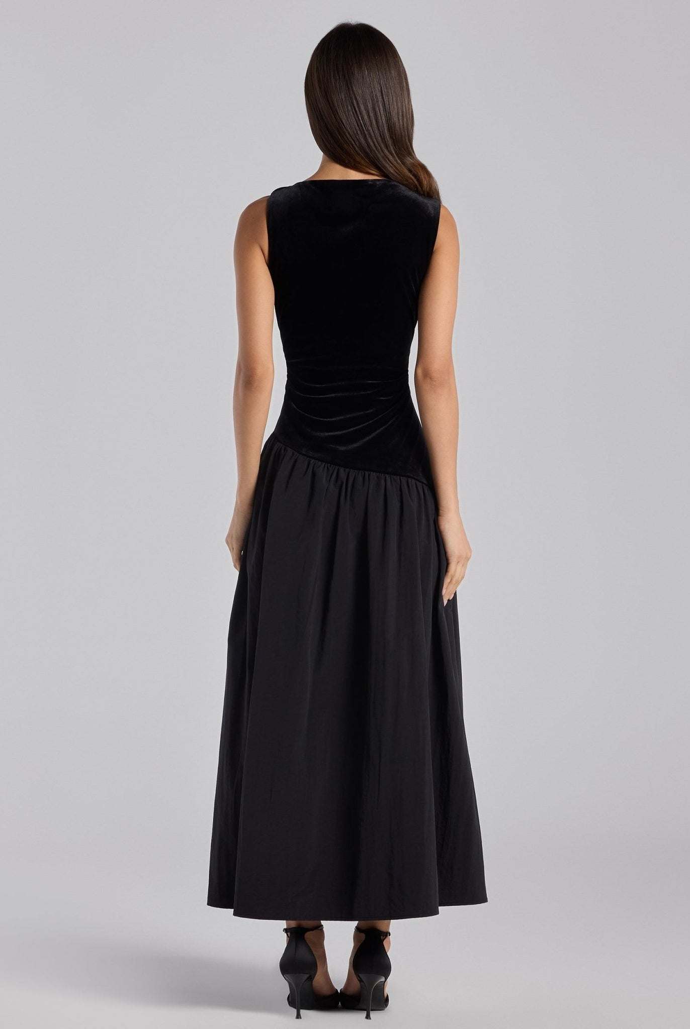 Black Draped Velvet Midi Dress - shopaleena