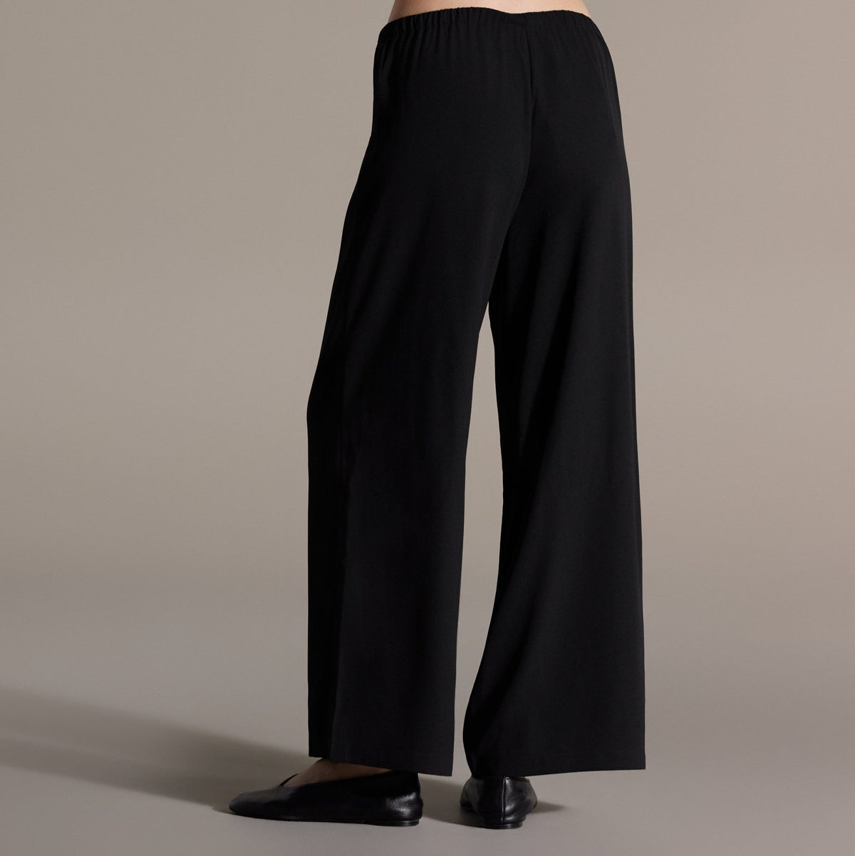 Black Elastic Waist Wide Leg Pants - shopaleena