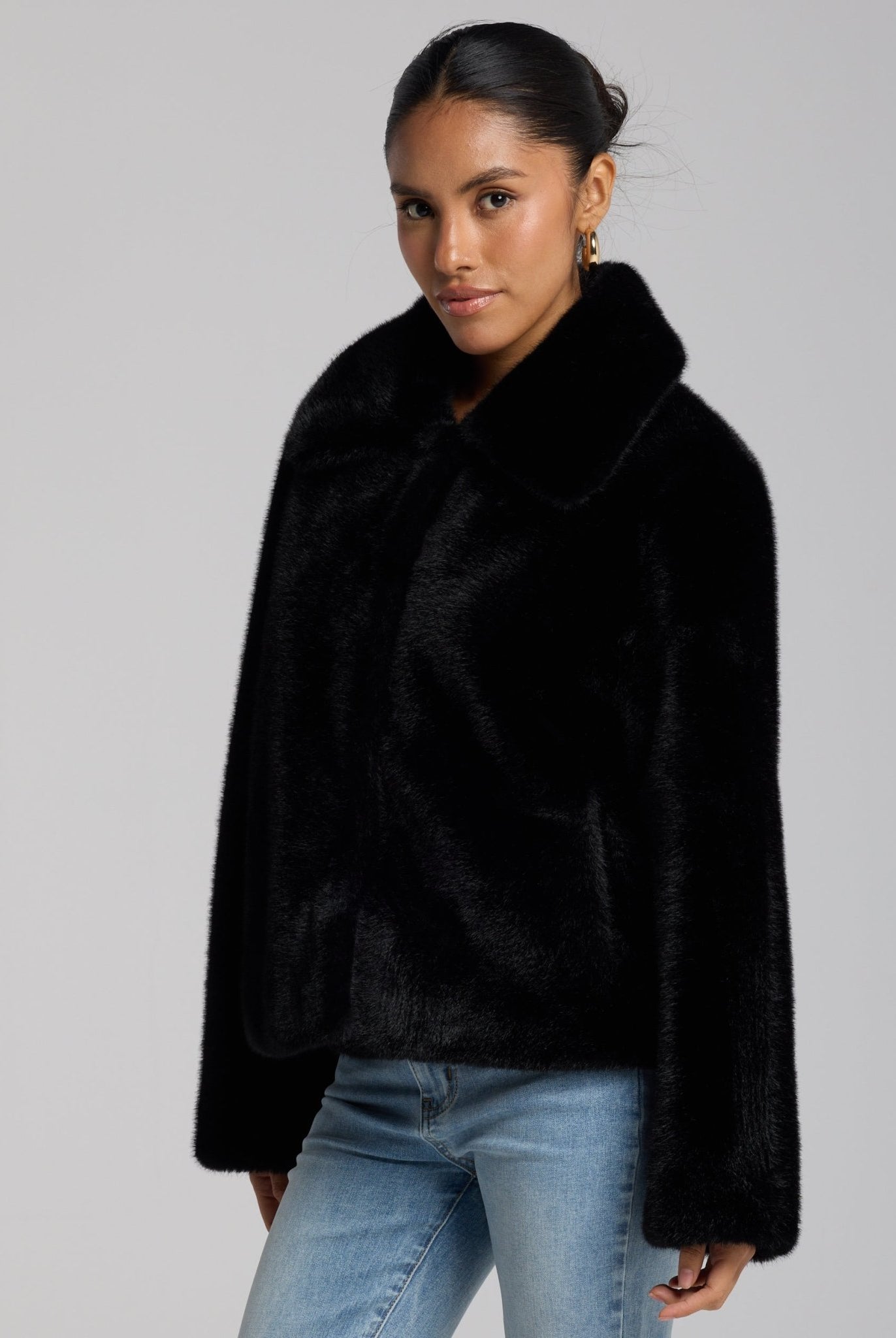 Black Faux Mink Fur Jacket - shopaleena
