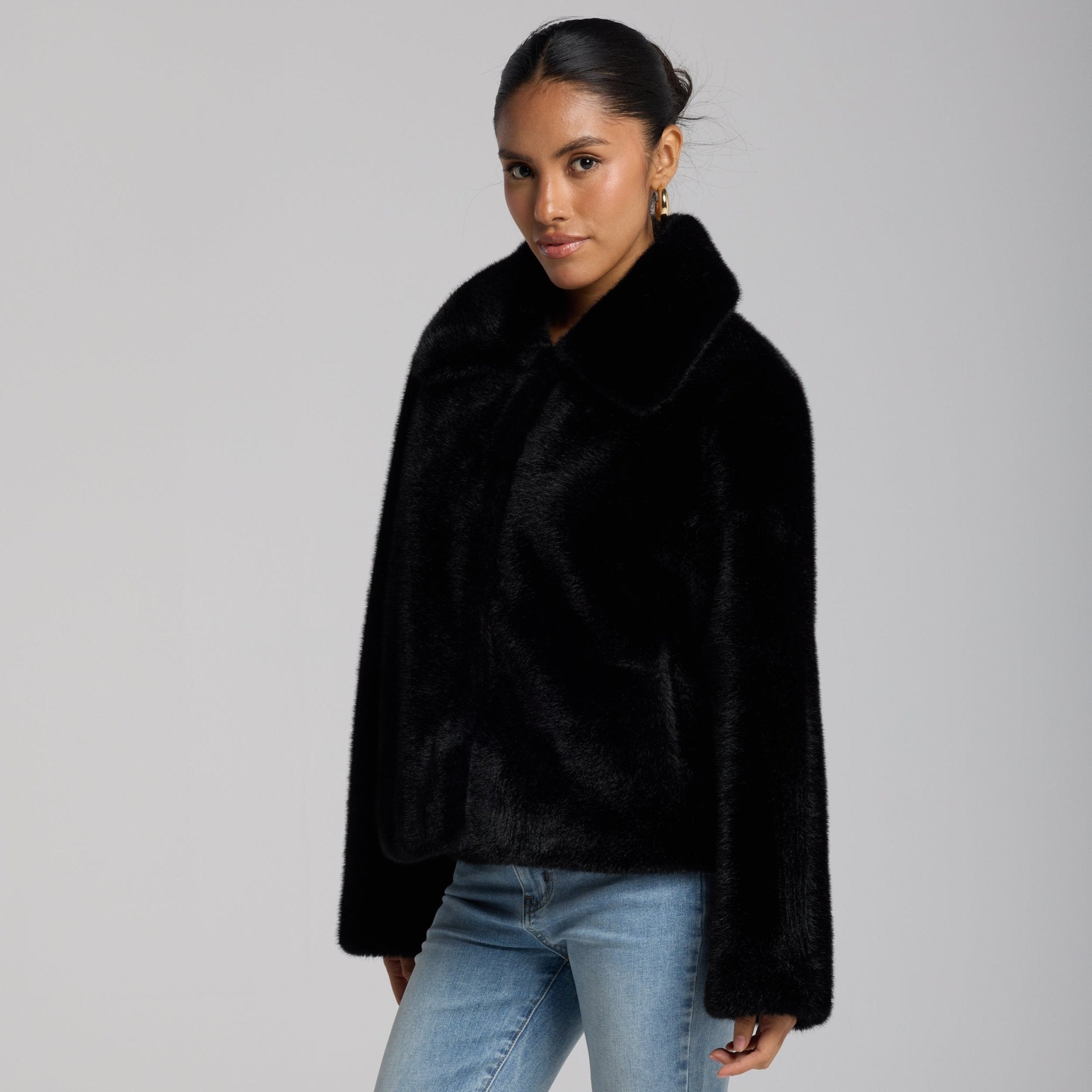 Black Faux Mink Fur Jacket - shopaleena