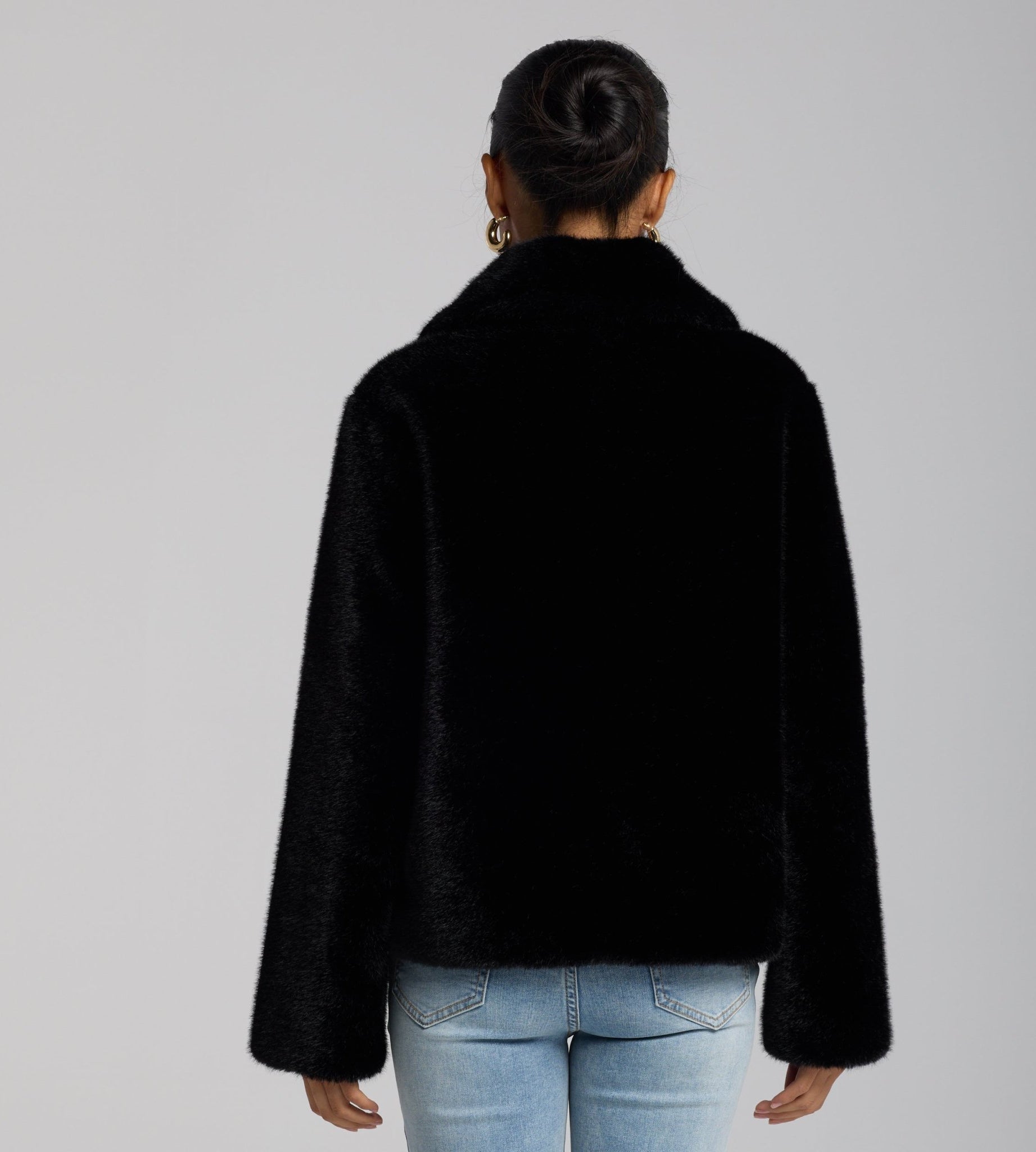 Black Faux Mink Fur Jacket - shopaleena