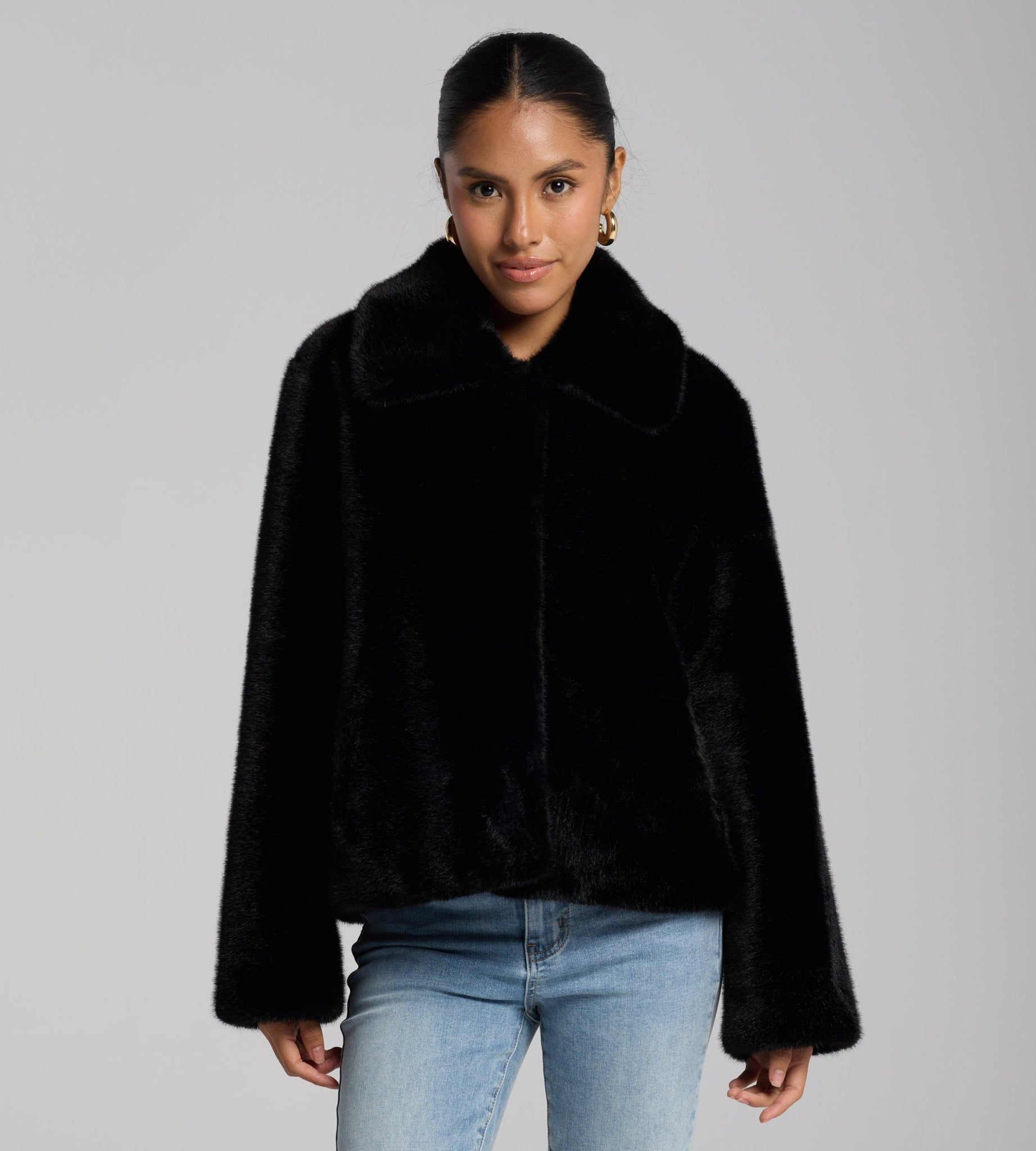 Black Faux Mink Fur Jacket - shopaleena