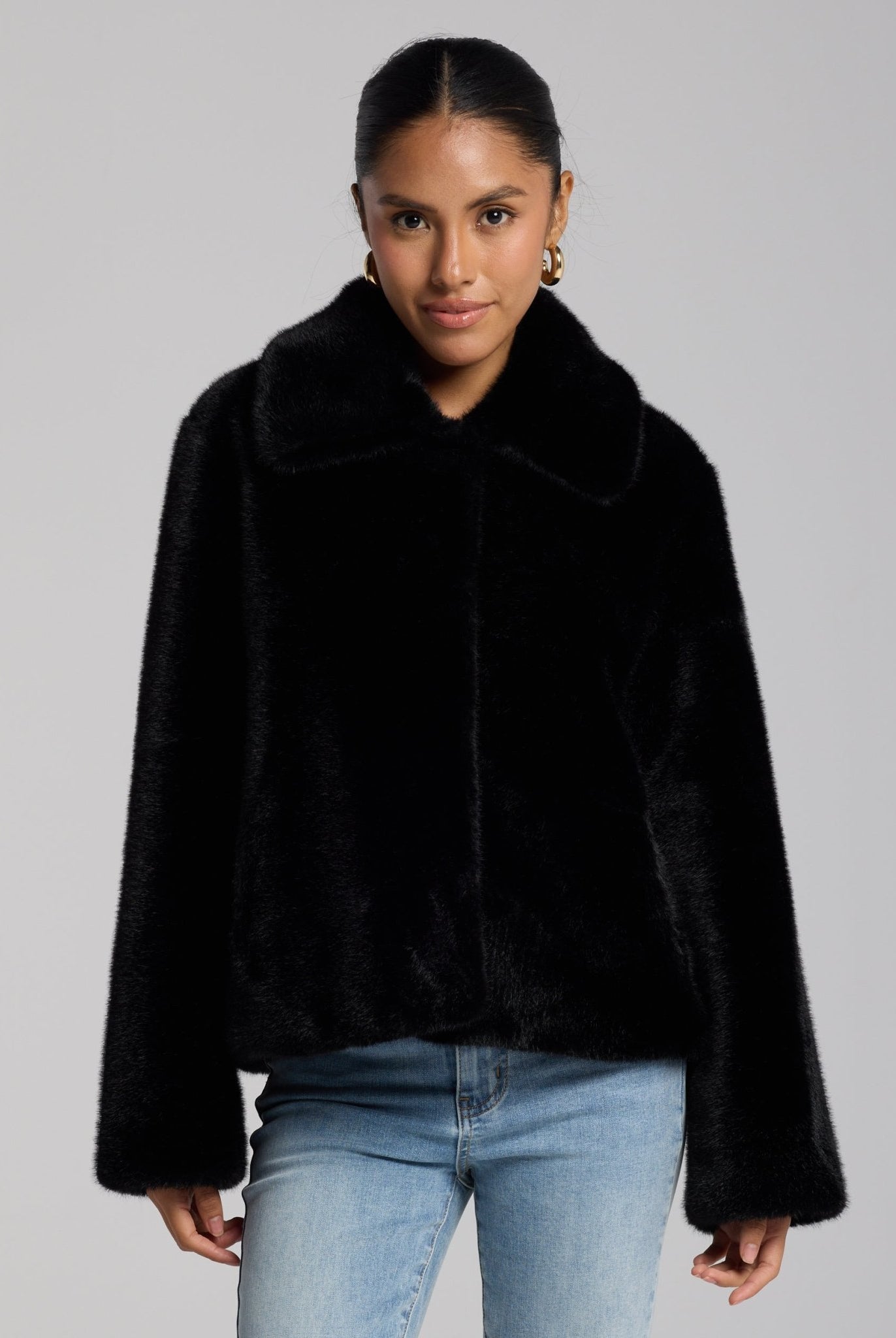 Black Faux Mink Fur Jacket - shopaleena