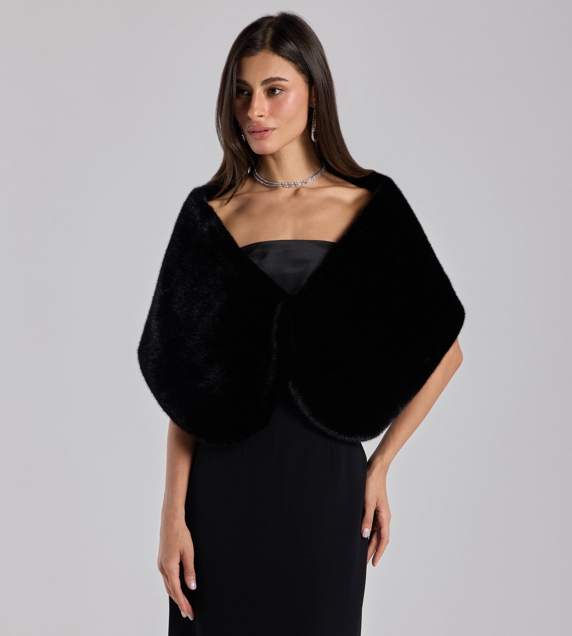 Black Faux Mink Fur Shawl - shopaleena