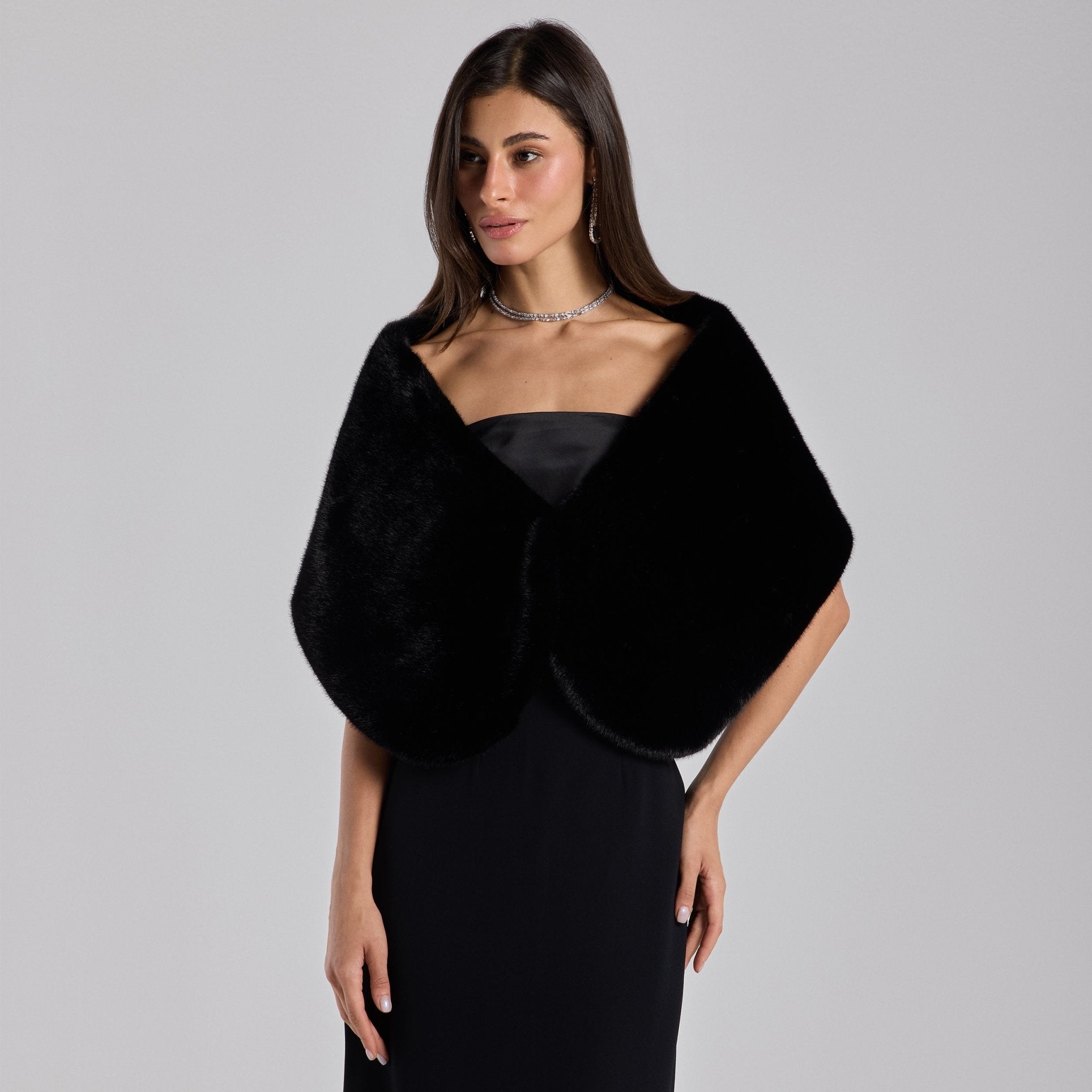 Black Faux Mink Fur Shawl - shopaleena