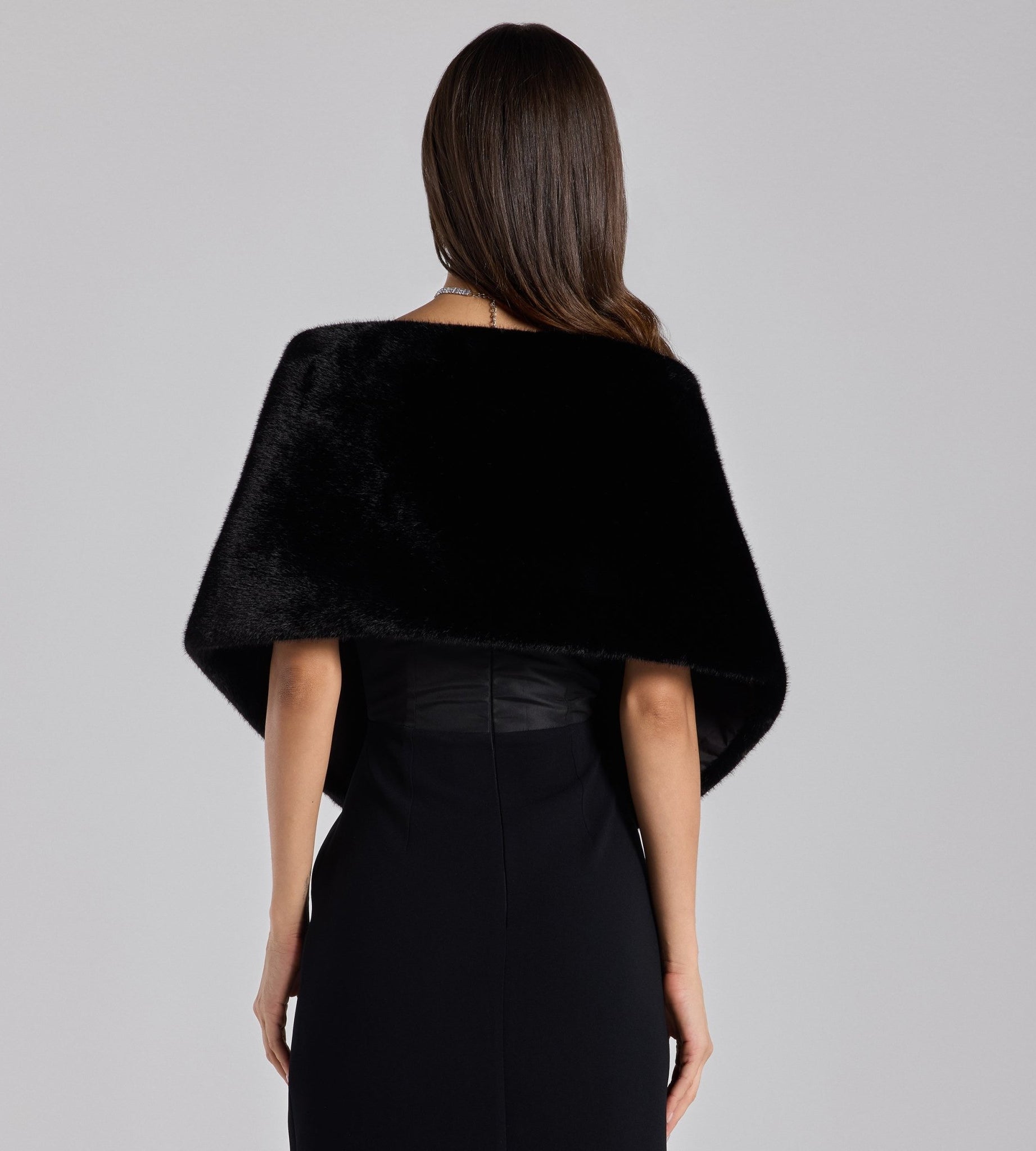 Black Faux Mink Fur Shawl - shopaleena