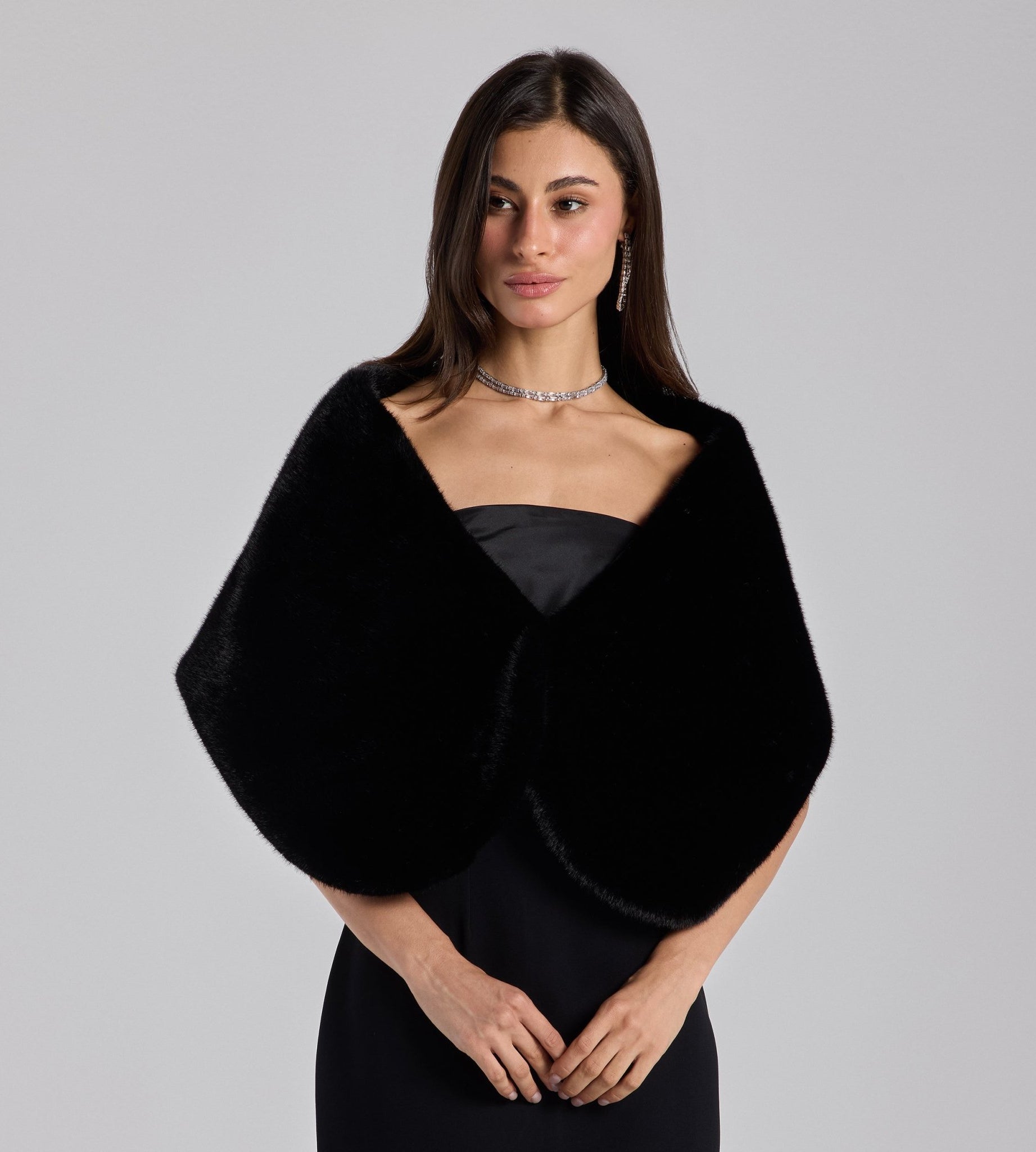 Black Faux Mink Fur Shawl - shopaleena