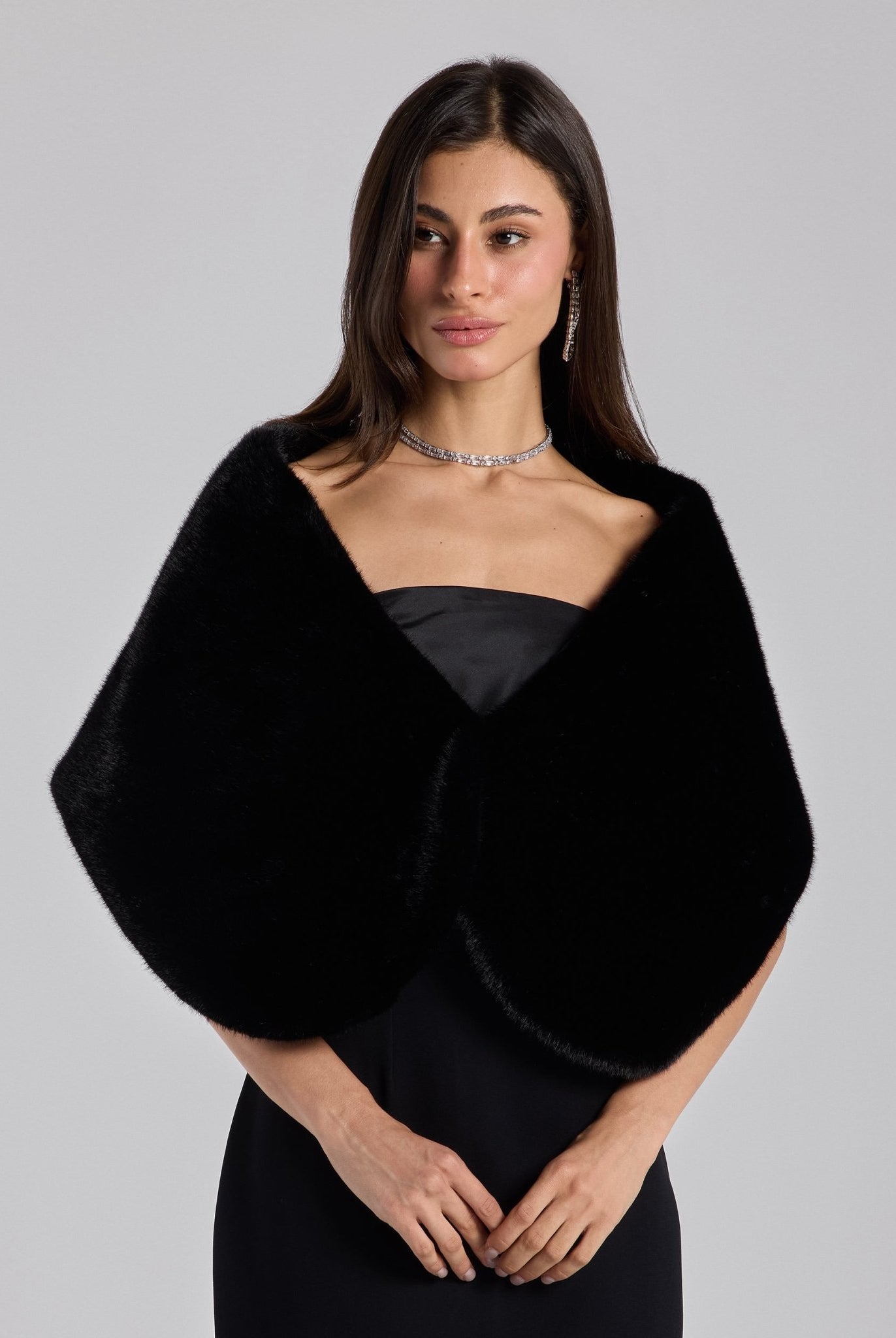 Black Faux Mink Fur Shawl - shopaleena
