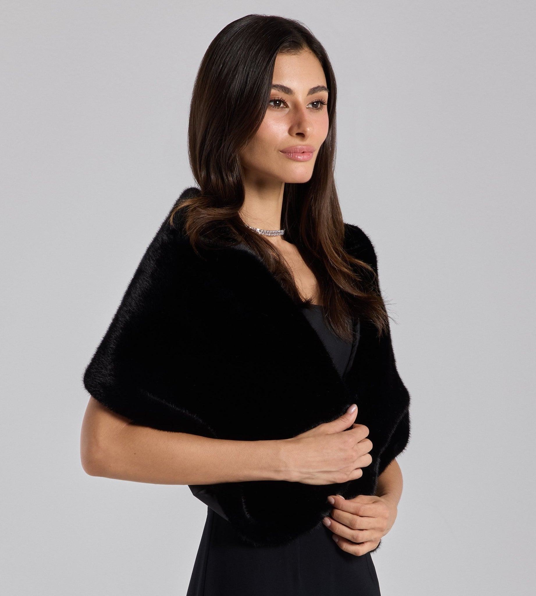 Black Faux Mink Fur Shawl - shopaleena