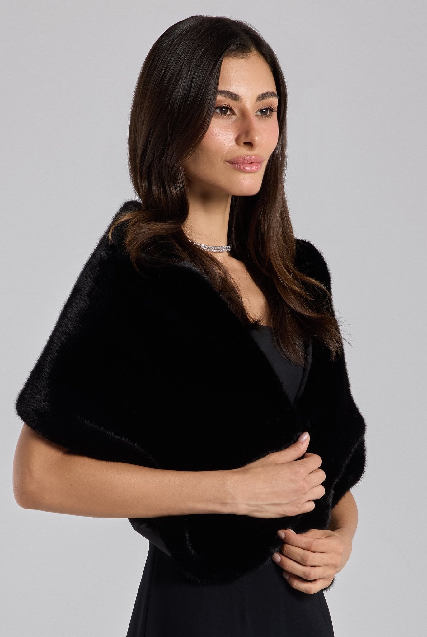 Black Faux Mink Fur Shawl - shopaleena