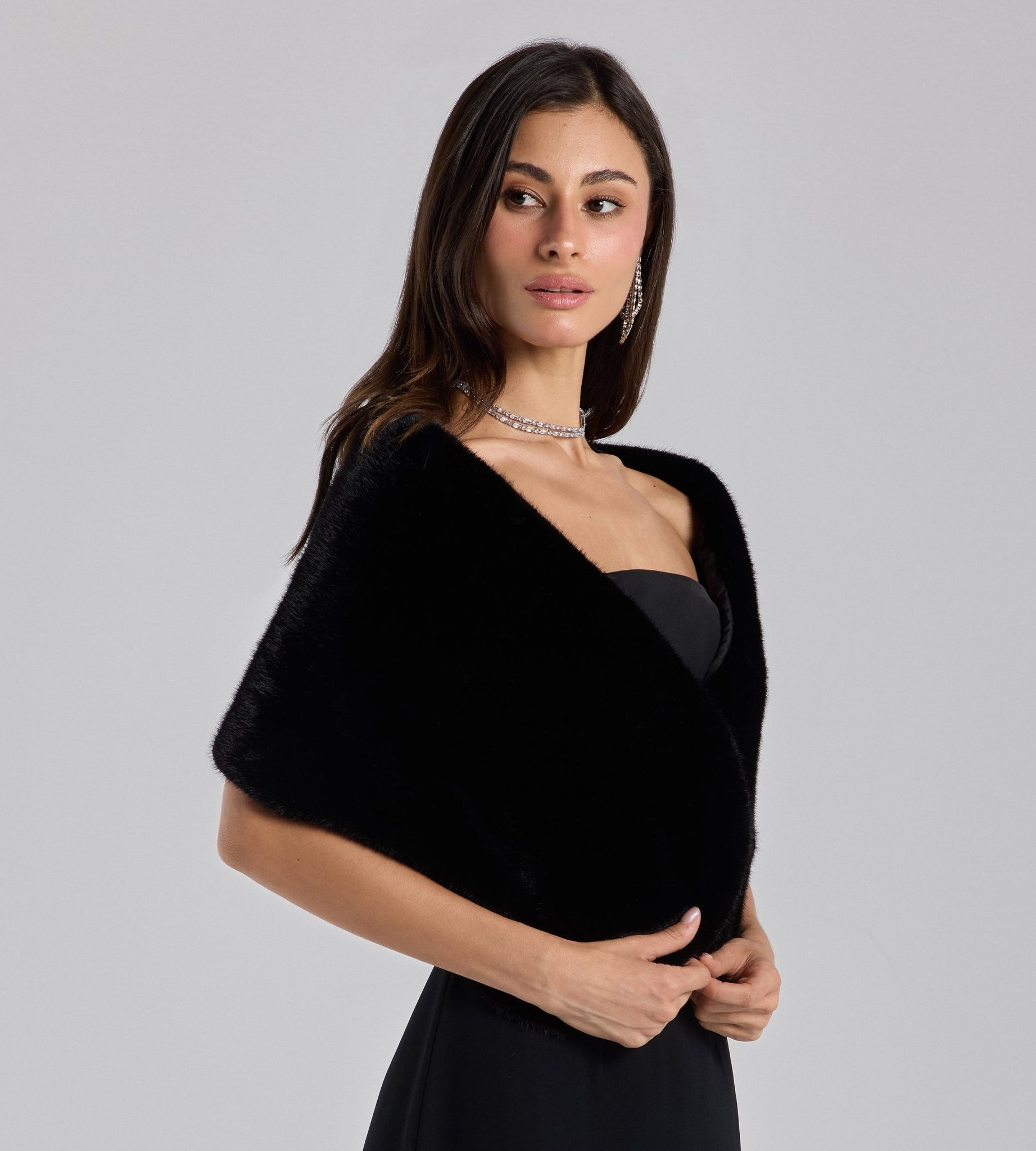 Black Faux Mink Fur Shawl - shopaleena
