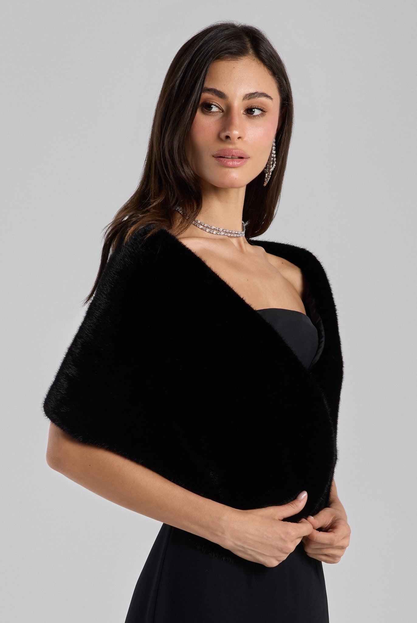 Black Faux Mink Fur Shawl - shopaleena