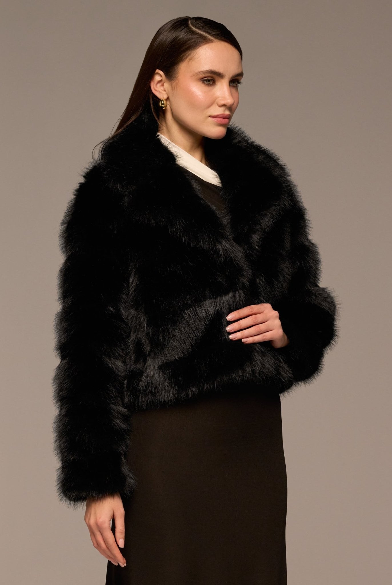 Black Faux Sable Fur Jacket - shopaleena