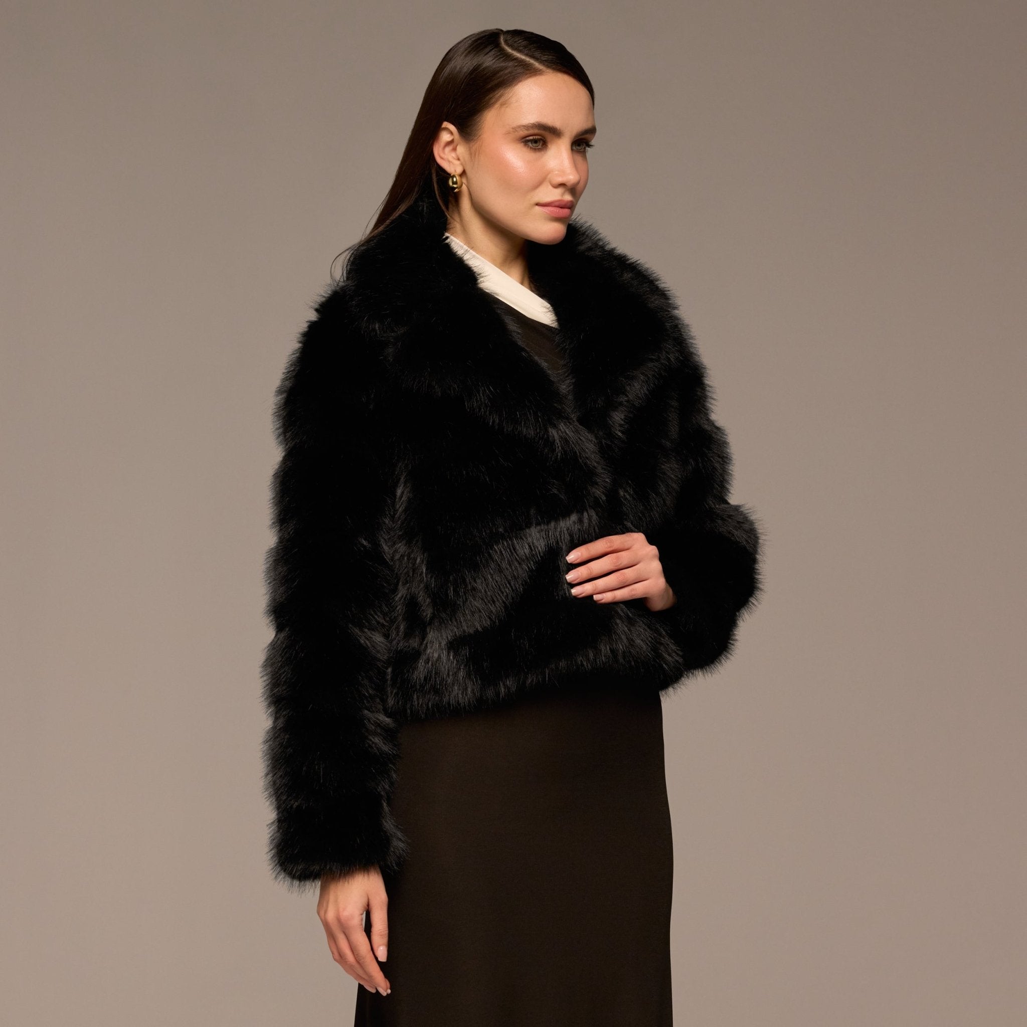 Black Faux Sable Fur Jacket - shopaleena