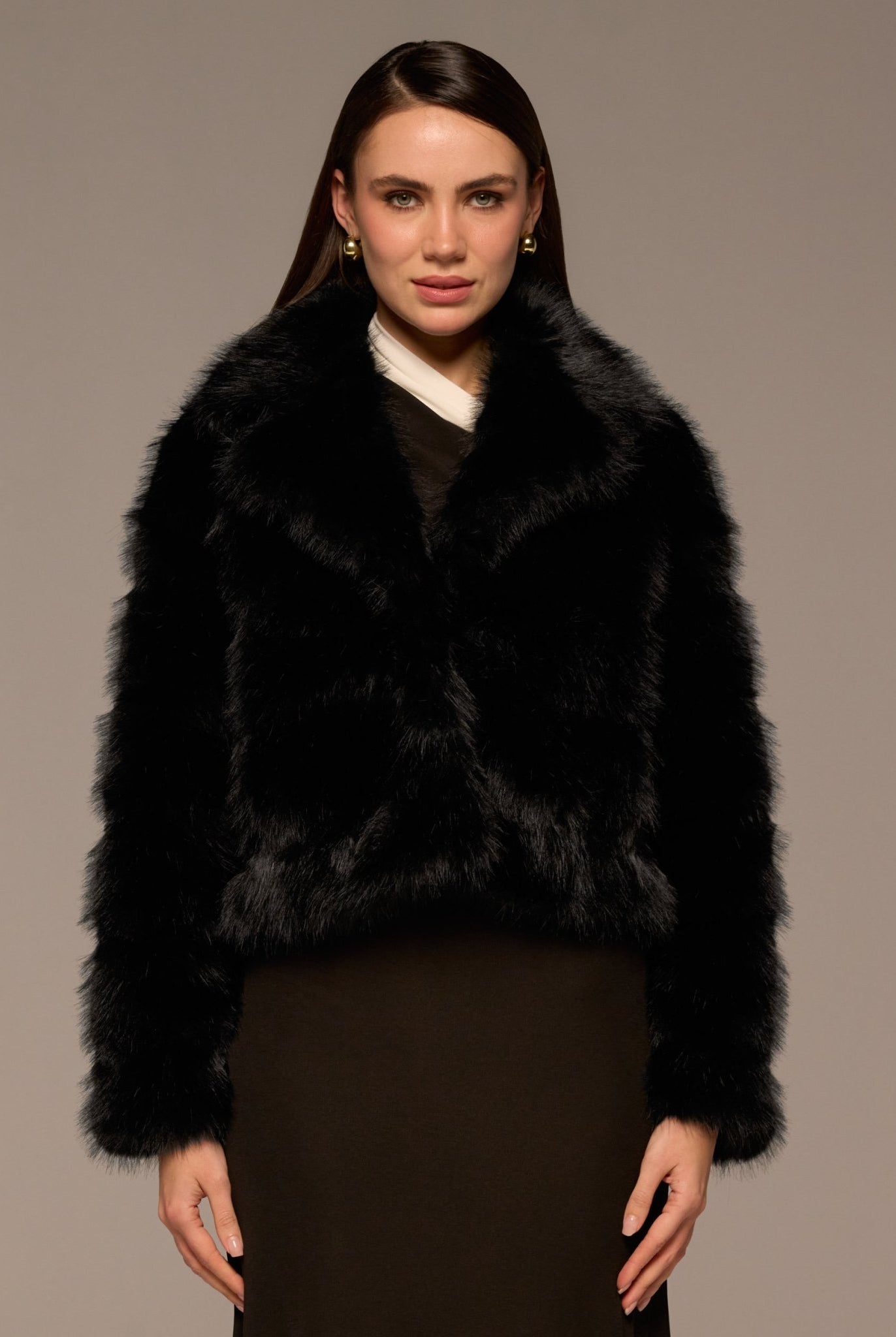 Black Faux Sable Fur Jacket - shopaleena