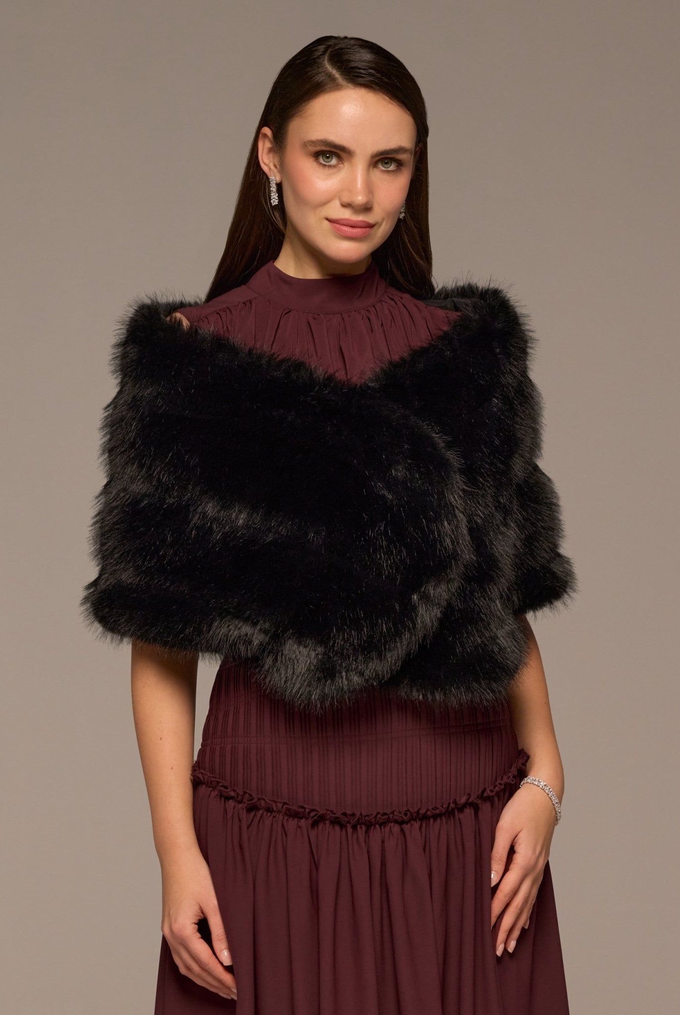 Black Faux Sable Fur Shawl - shopaleena