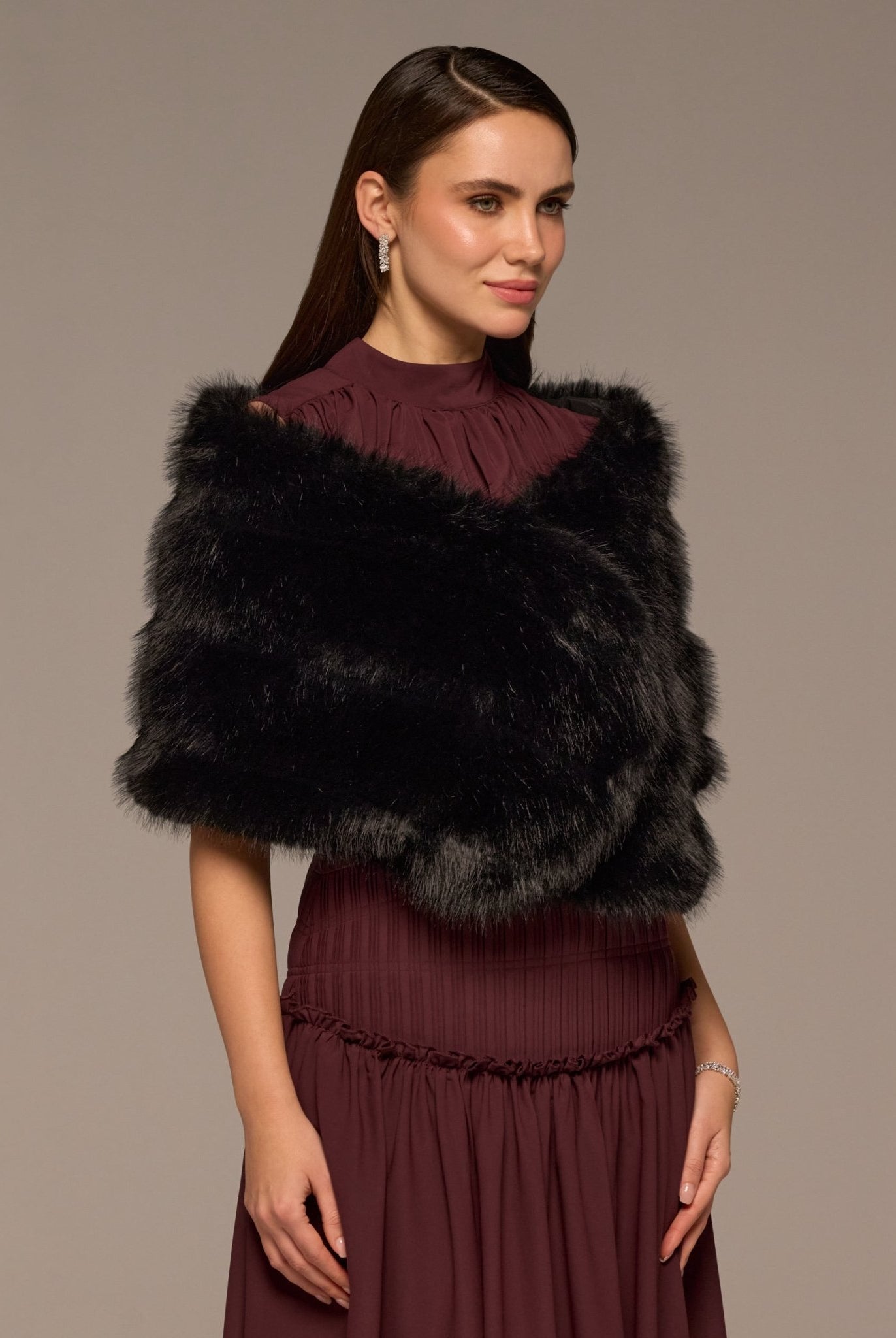 Black Faux Sable Fur Shawl - shopaleena