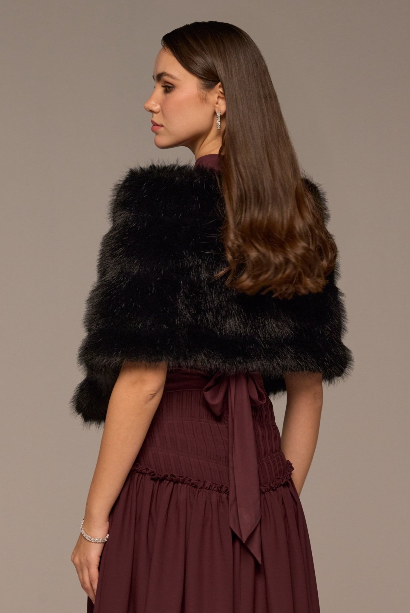 Black Faux Sable Fur Shawl - shopaleena