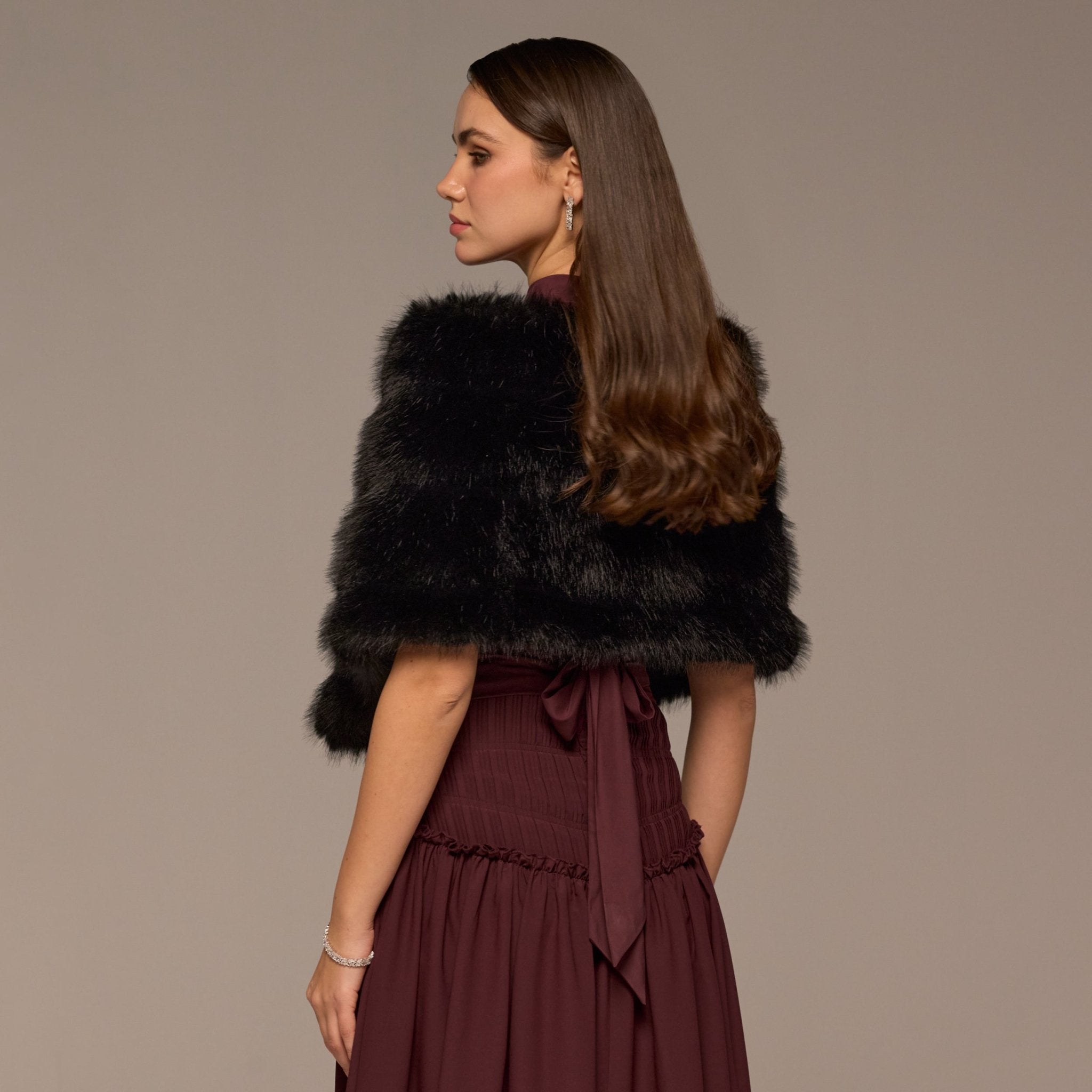 Black Faux Sable Fur Shawl - shopaleena