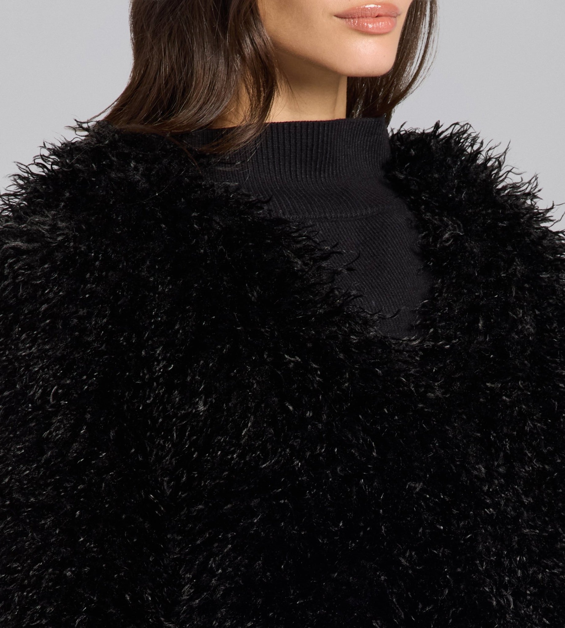 Black Faux Tibet Lamb Fur Jacket - shopaleena