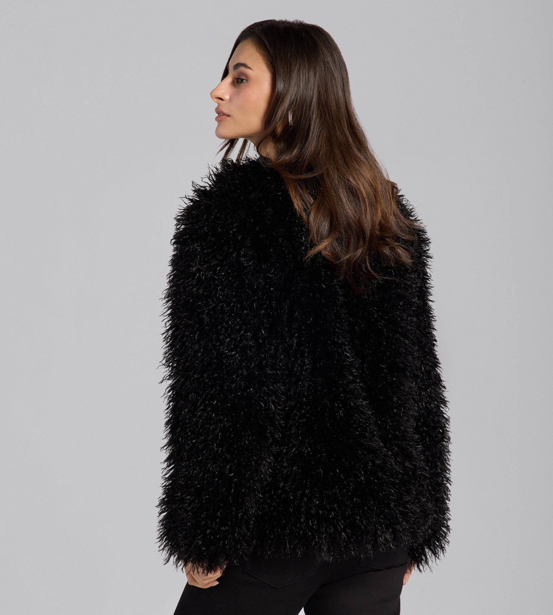 Black Faux Tibet Lamb Fur Jacket - shopaleena