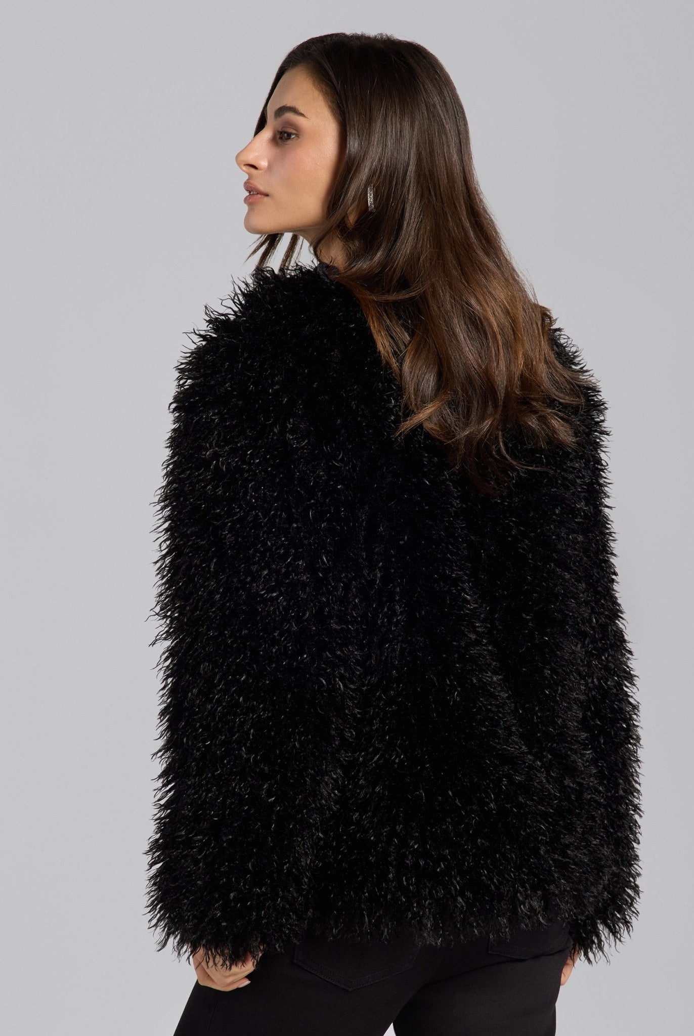 Black Faux Tibet Lamb Fur Jacket - shopaleena