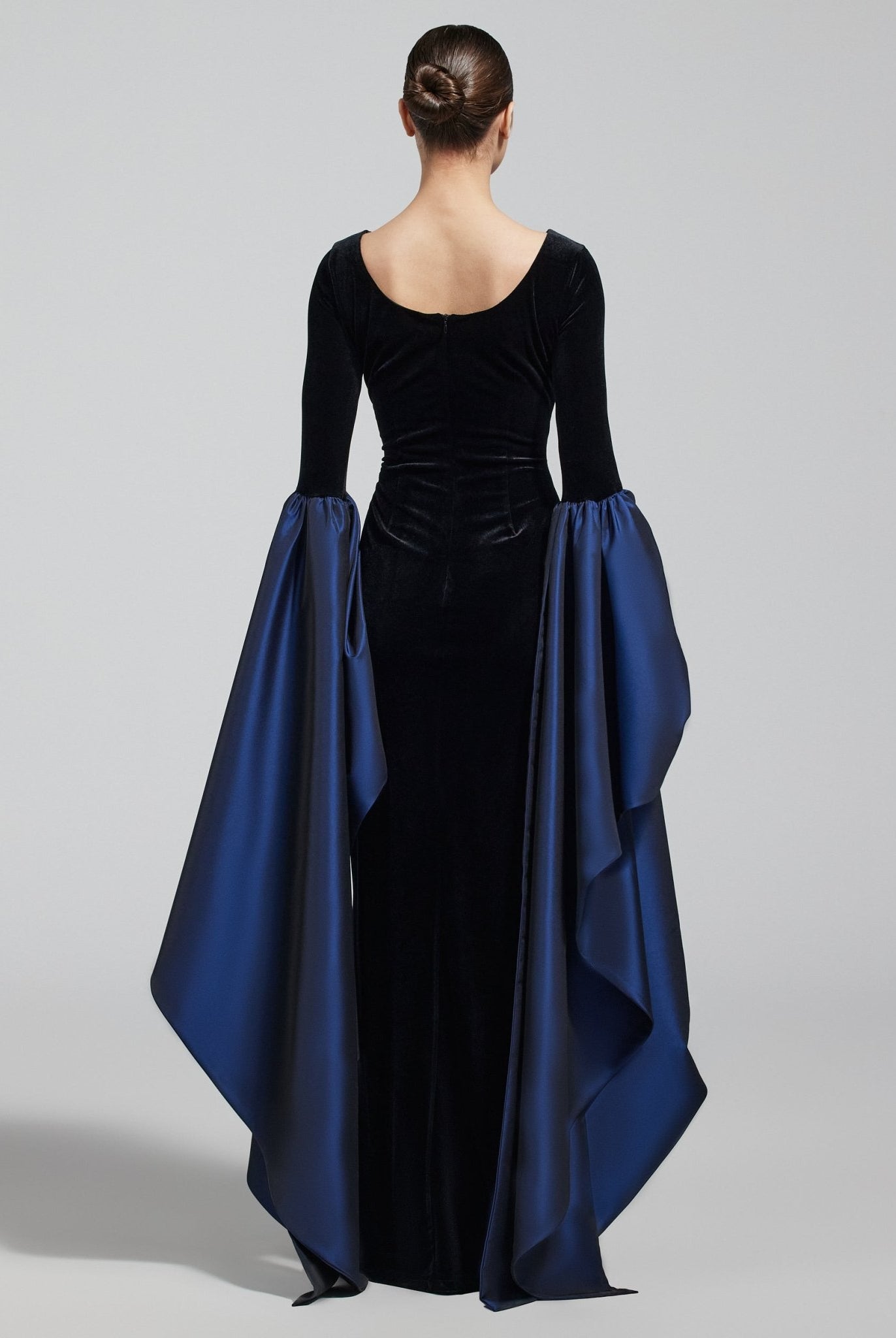 Black Fitted Gown With Extra Long Sleeves - shopaleena