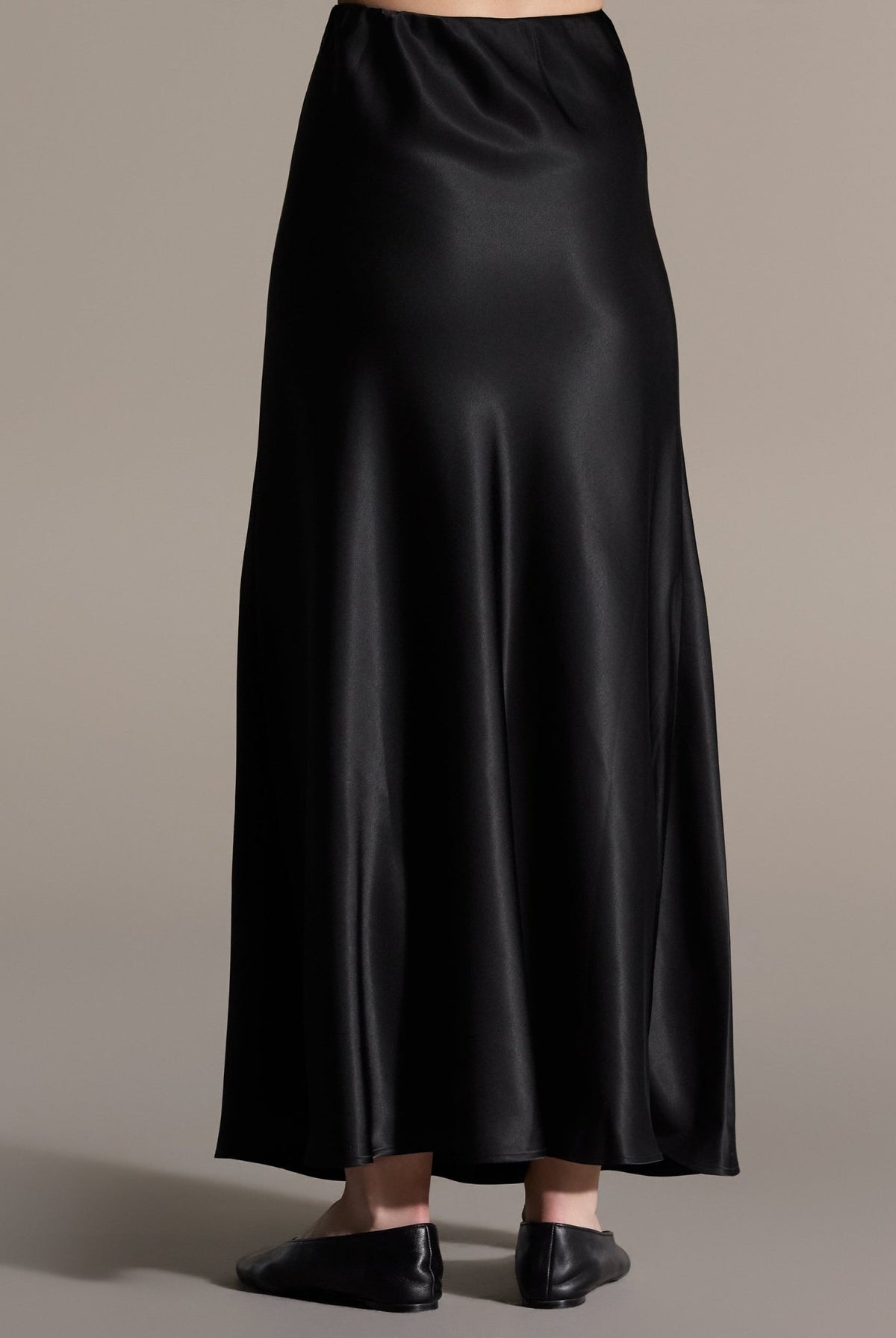 Black Flared Satin Maxi Skirt - shopaleena