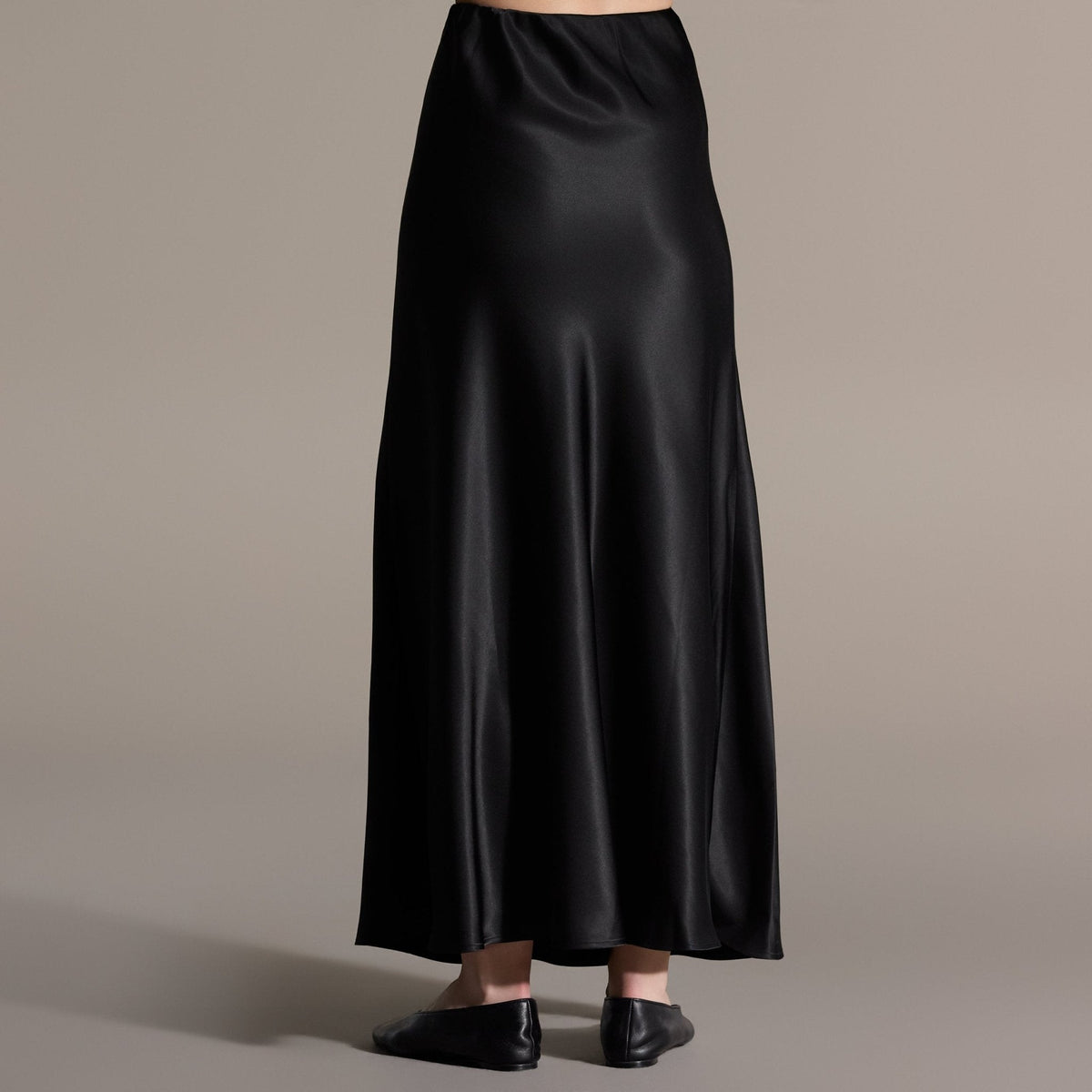 Black Flared Satin Maxi Skirt - shopaleena