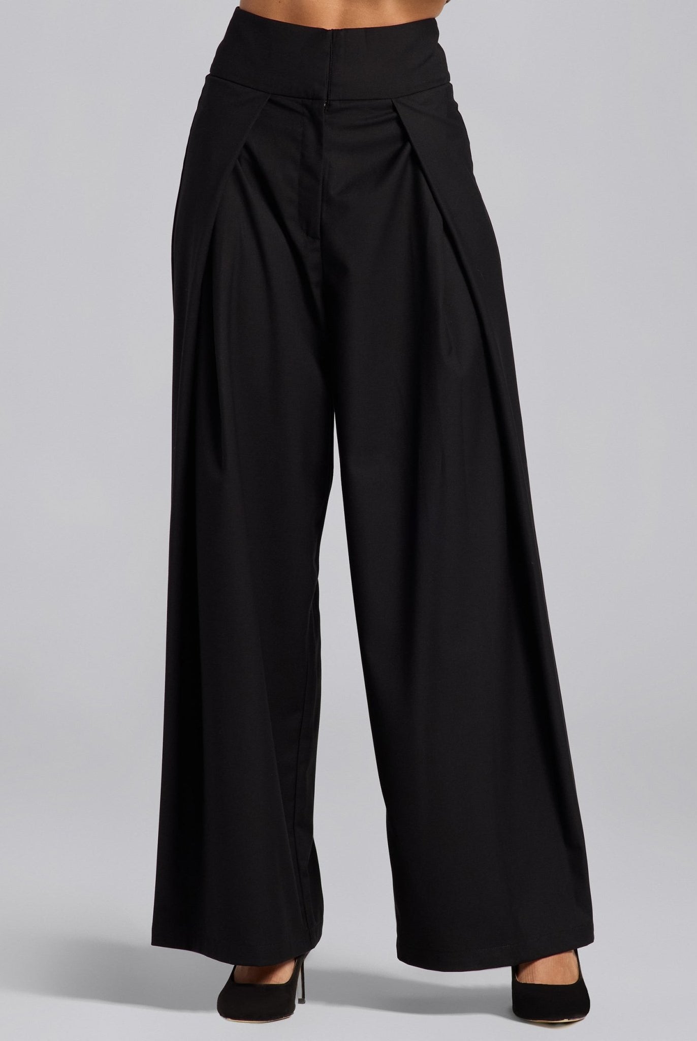 Black Front Overlay Cotton Pants - shopaleena