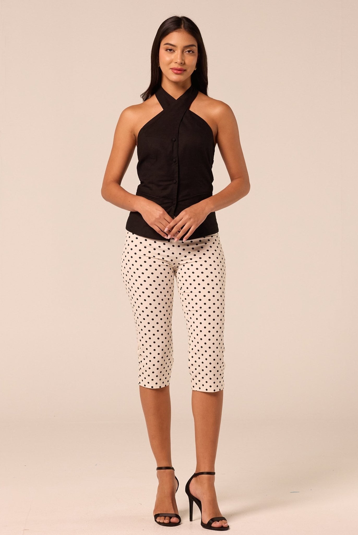 Black Halter Neck Button Top - shopaleena