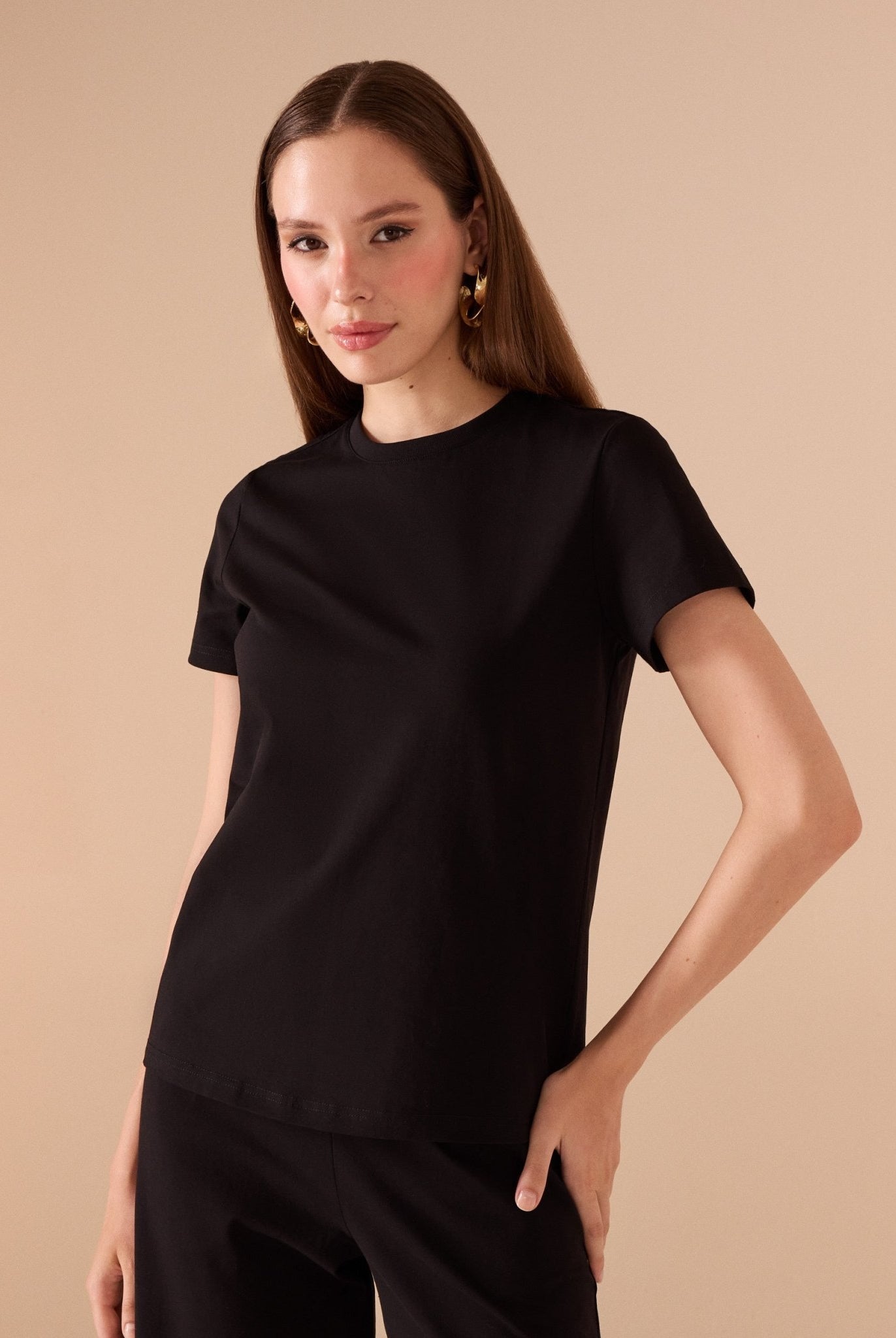 Black High Waist Cotton Pant & Short Sleeve Top Set (2 pieces) - shopaleena