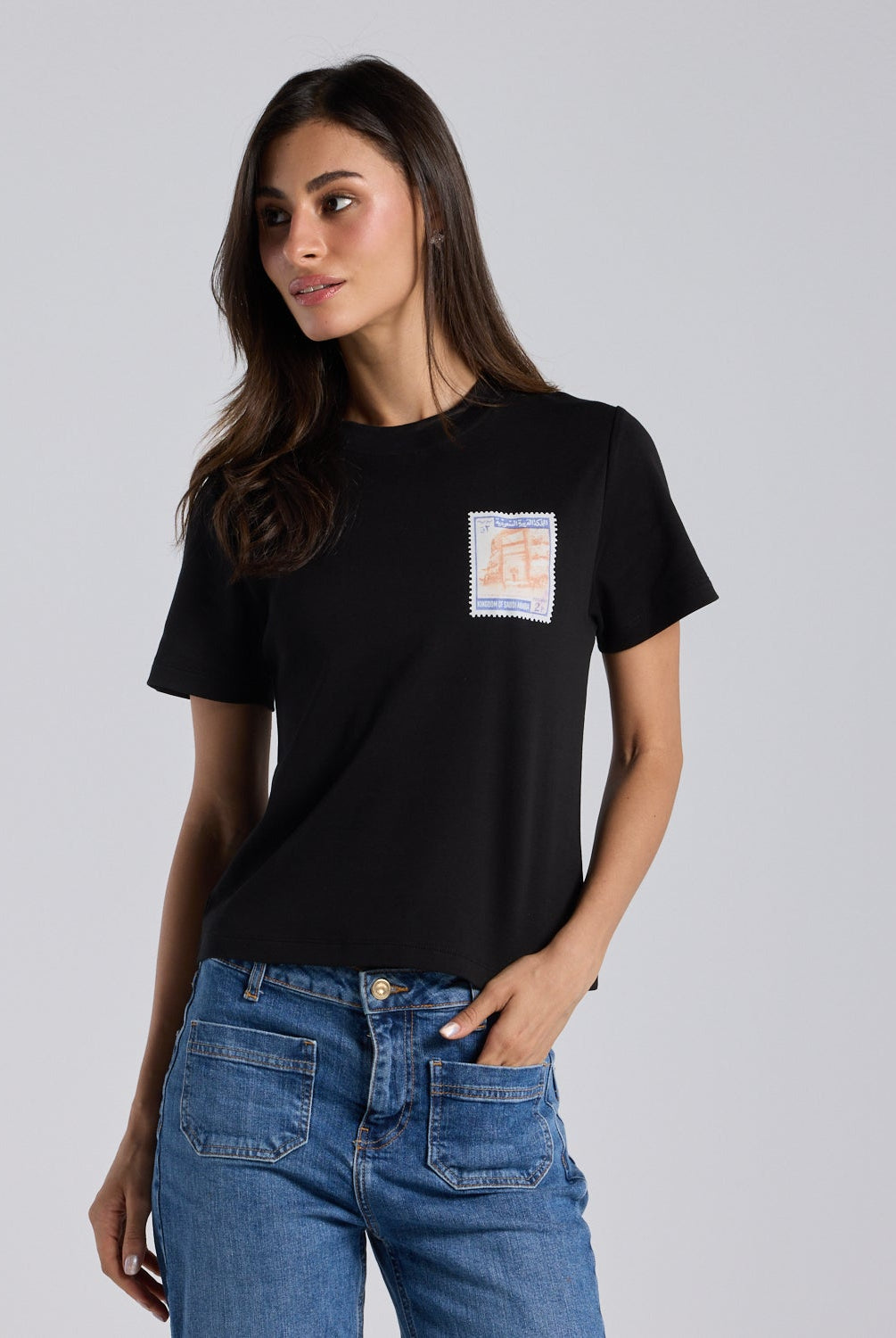Black KSA Embroidered Cotton T-shirt - shopaleena