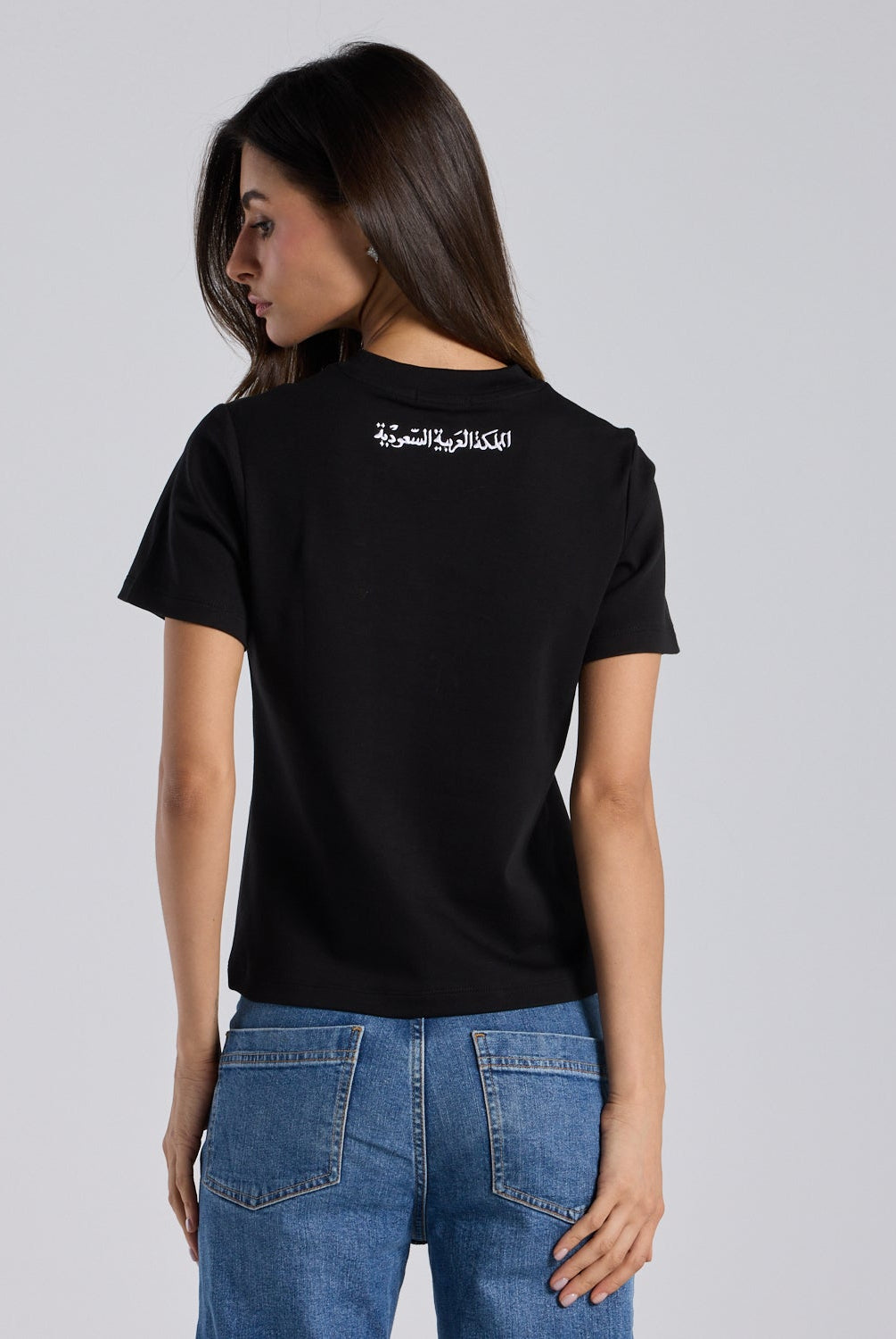 Black KSA Embroidered Cotton T-shirt - shopaleena