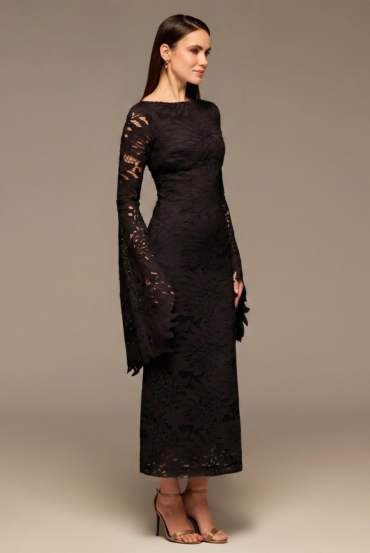 Black Lace Long Sleeve Maxi Dress - shopaleena