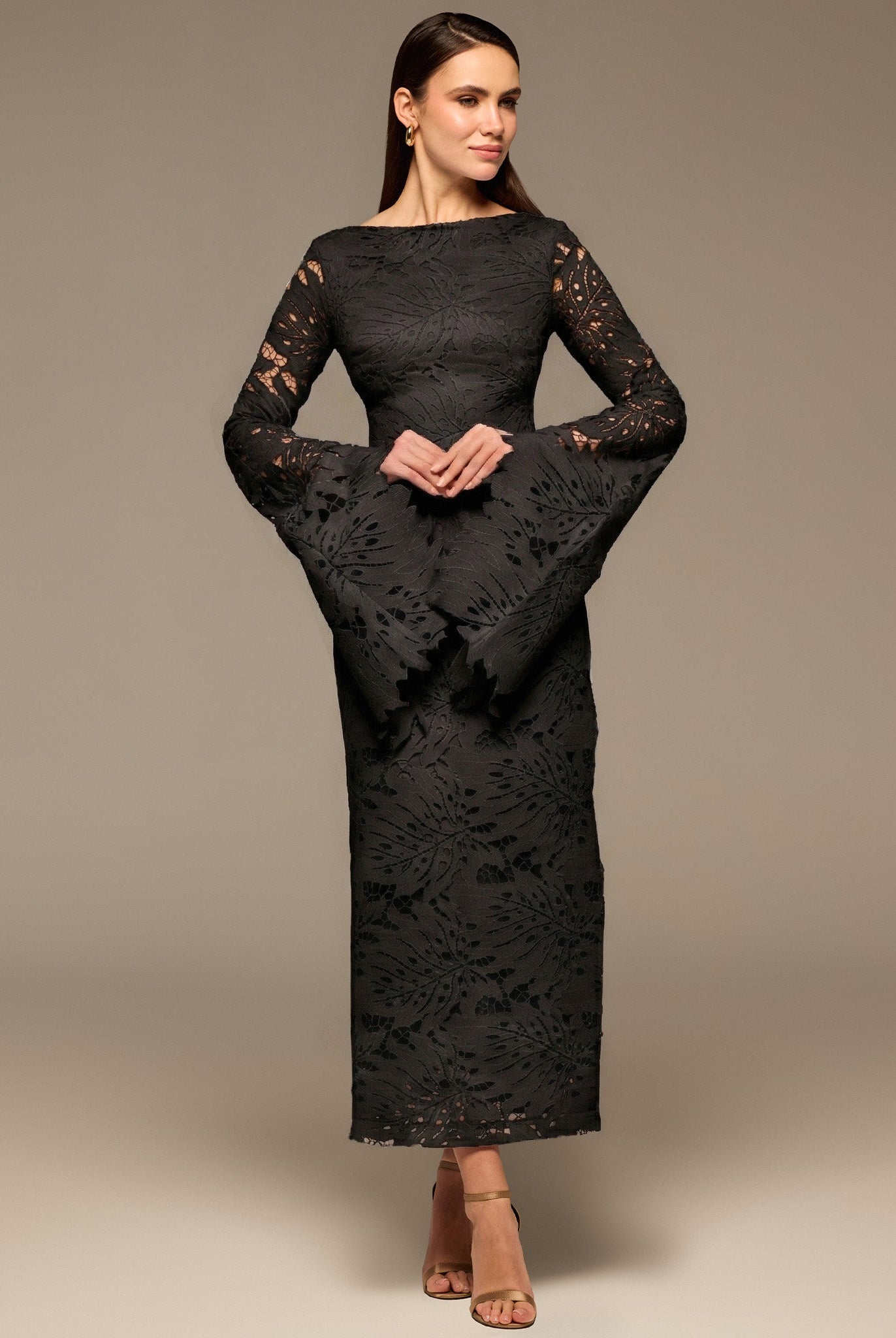 Black Lace Long Sleeve Maxi Dress - shopaleena